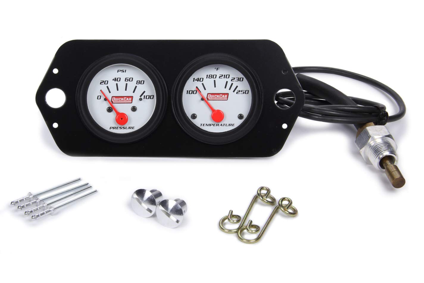 QuickCar Racing Gauge Panel Assembly - White Face Oil Pressure & Water Temperature Kit for Sprint Cars | Perfect for Track Racing & Performance Monitoring