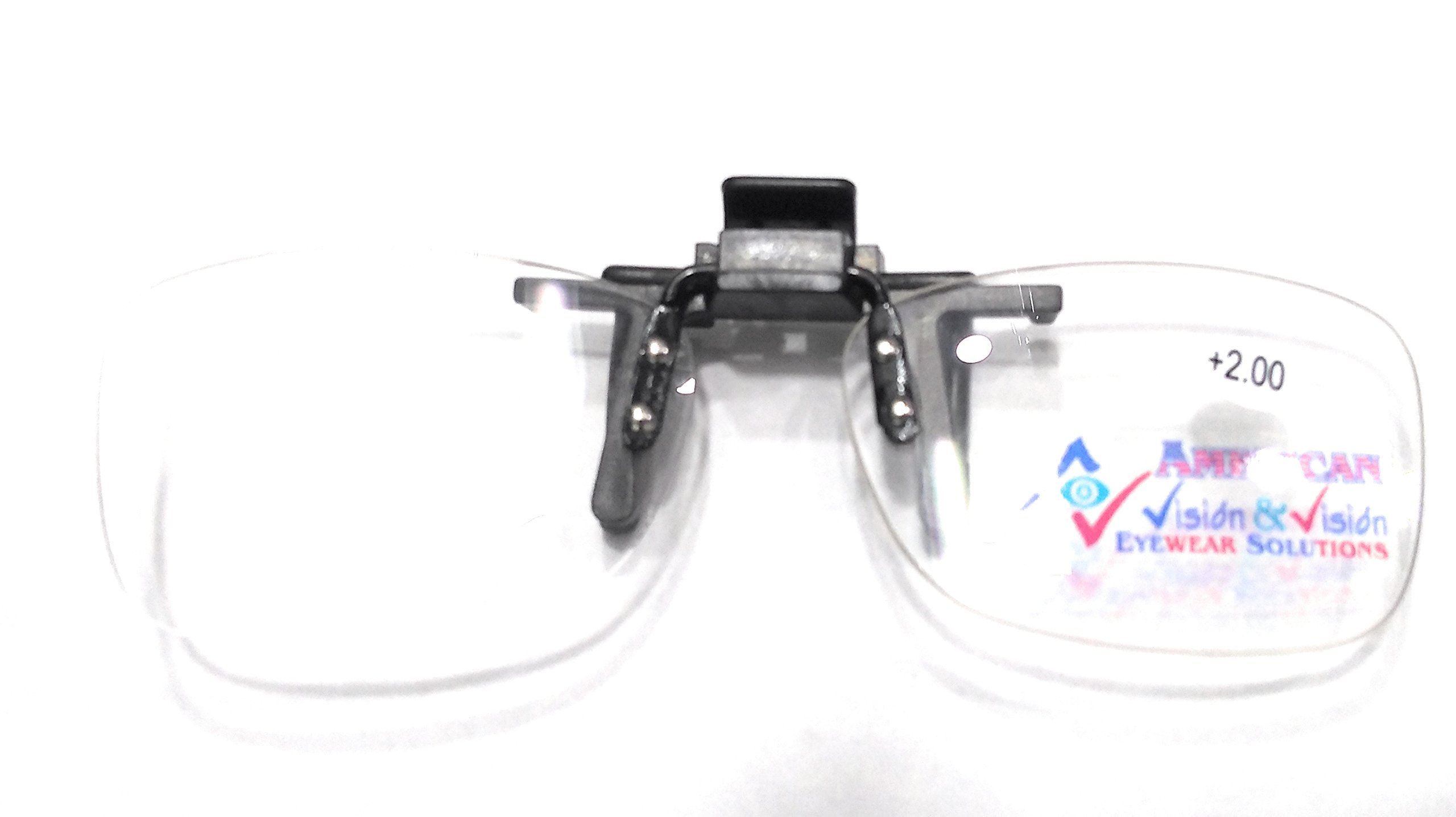 Blue Light Blocking Clip On Reading Glasses 2.00 Strength - Clear Amber Lenses for Eye Strain Relief | 135mm Frame Width | Perfect for Computer Use, Reading & Screen Time Protection (American Vision & Vision)