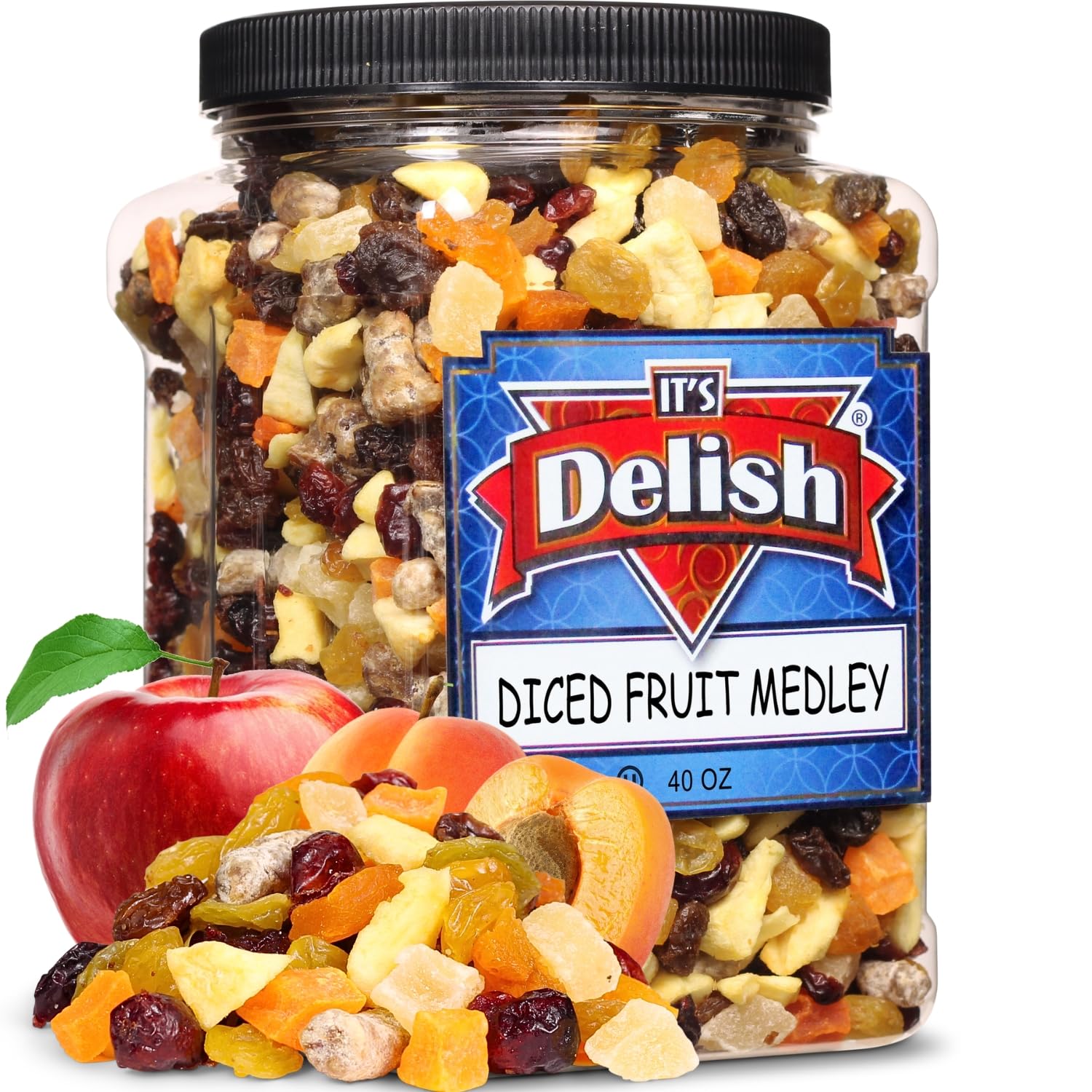 Dried Mixed Fruit Dices Medley - 40oz Jumbo Container | Healthy Vegan Snacks for Adults, Kids & Pets | Gluten-Free, Kosher Trail Mix with Berries & Dry Fruits | Perfect for Hiking, School Lunches & Office Snacks