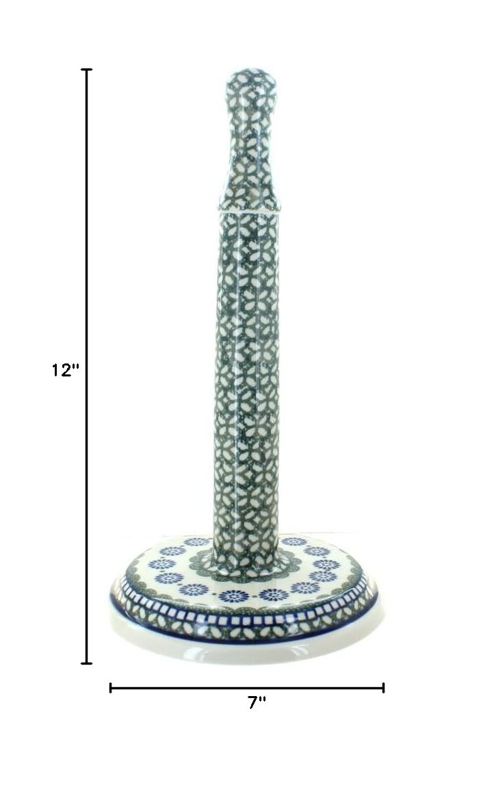 Blue Rose Polish Pottery Maia Paper Towel Holder - Handmade Ceramic Kitchen Organizer for Countertop, Farmhouse & Rustic Decor - Perfect for Kitchen, Bathroom, or Office Use