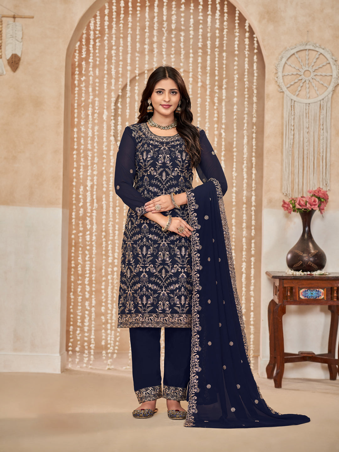 Blue Designer Party Wear Semi Stitched Pant Suit With Embroidery - Elegant Women's Formal Outfit for Weddings, Cocktail Parties & Special Occasions