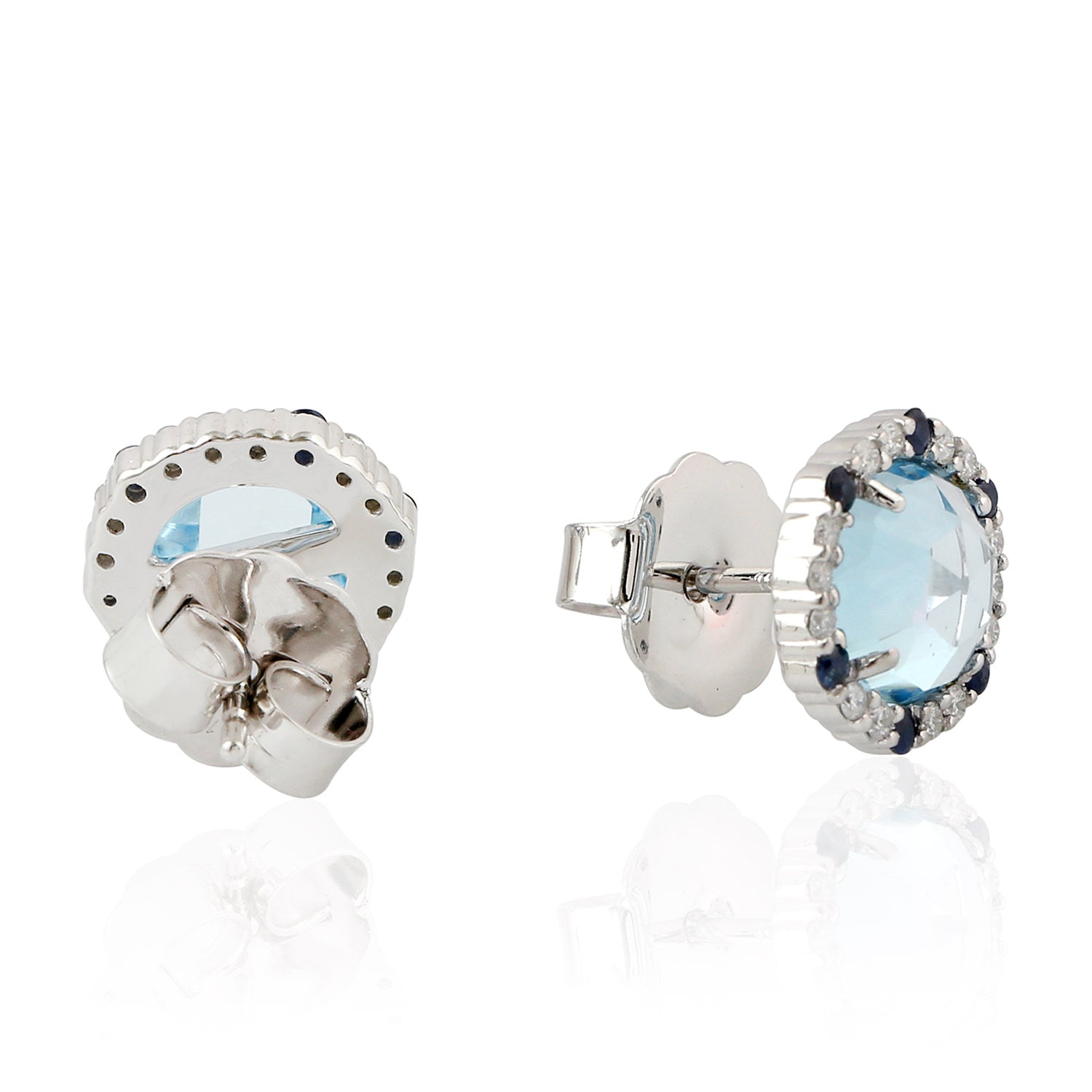 Blue Topaz & Blue Sapphire Gemstone Pave Diamond 18K White Gold Stud Earrings for Women | Elegant Jewelry Gift for Birthday, Anniversary & Special Occasions