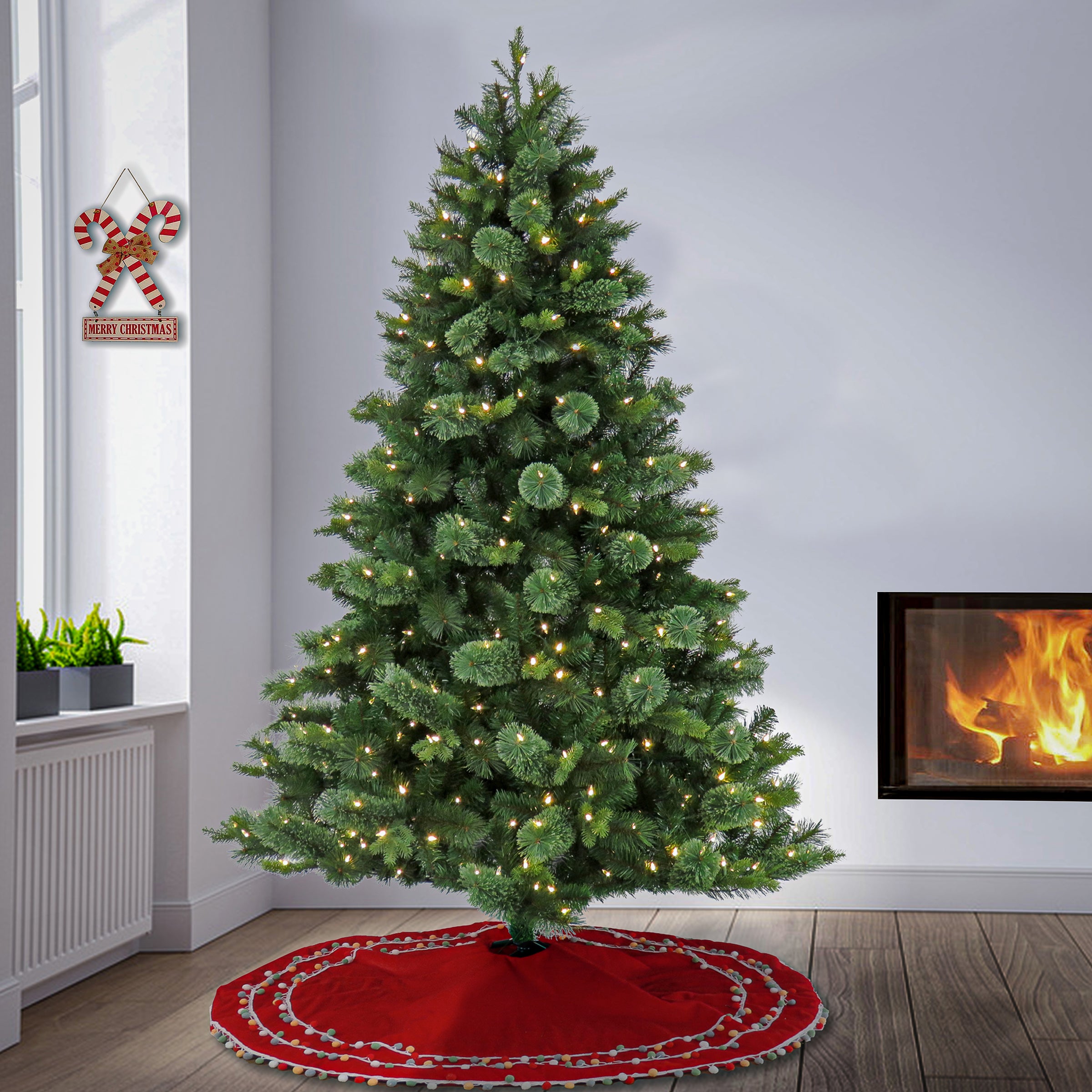 7 ft. Pre-Lit Montreal Pine Artificial Christmas Tree with Warm White LED Lights - Perfect for Home, Office, and Holiday Decorations