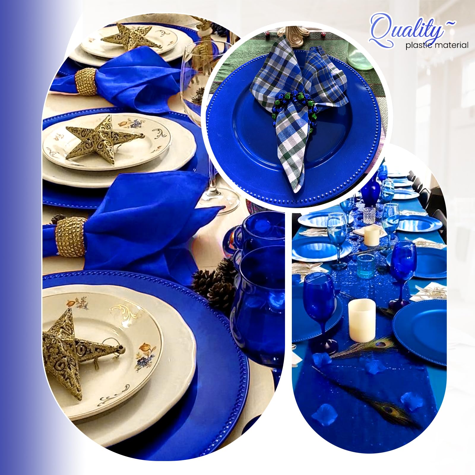 50 Pcs Royal Blue Plastic Charger Plates Bulk - 13