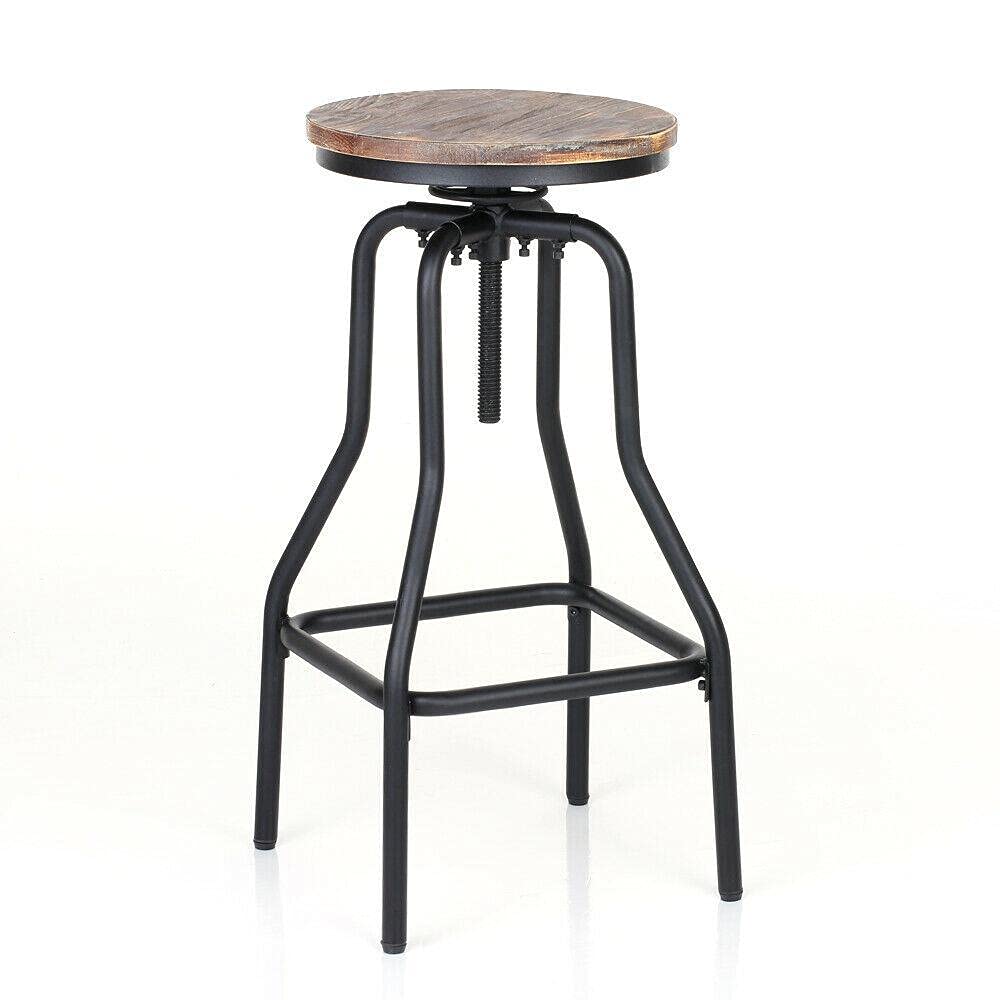 Industrial Swivel Bar Stool - Adjustable Height Pine Wood Kitchen Island Stool with Modern Decor for Home, Cafe & Restaurant Use
