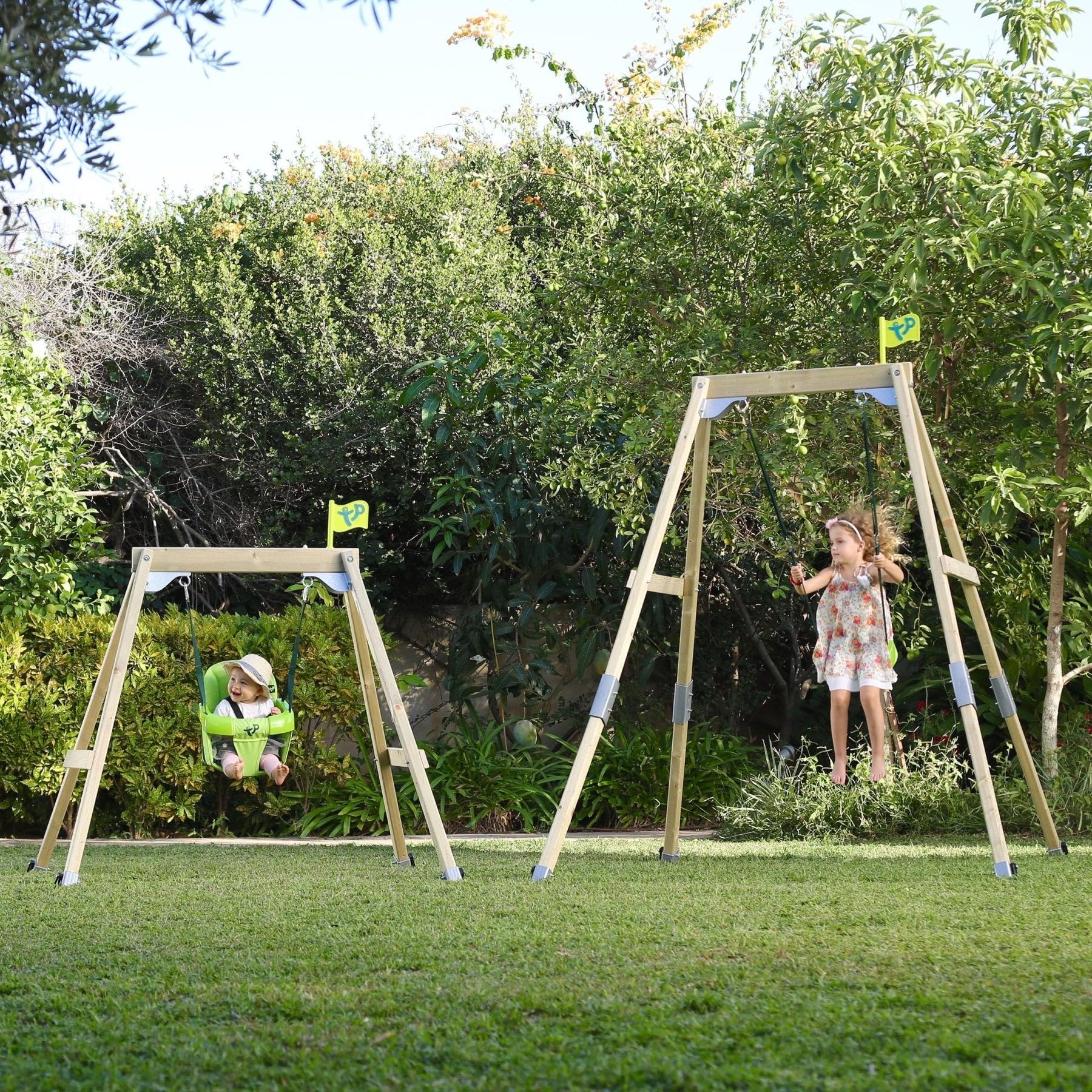 2-in-1 FSC Certified Wooden Swing Set for Kids - Baby Swing Chair & Play Gym with 200cm Anchoring Kit | Outdoor Backyard Playground Equipment for Toddlers & Infants