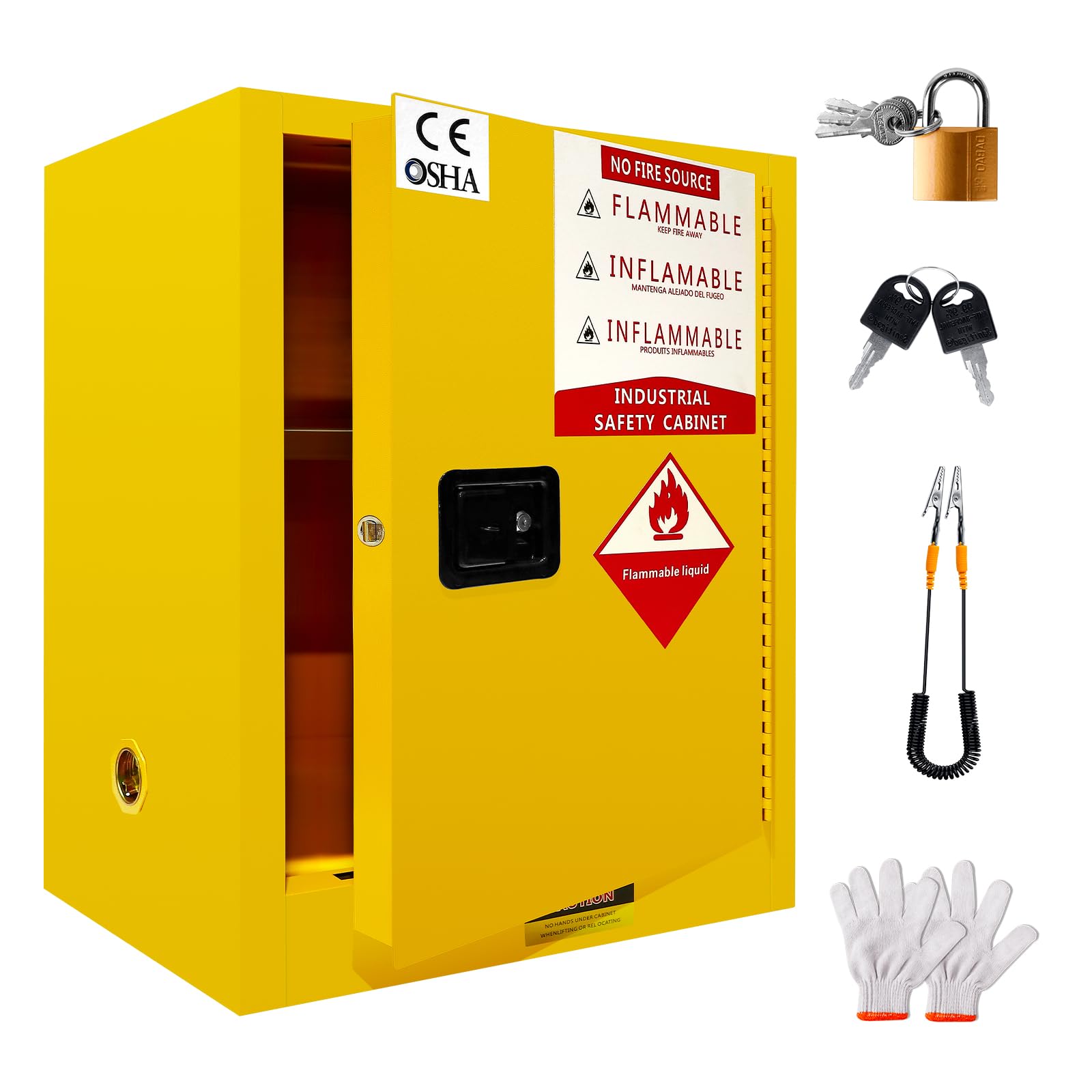 24 Gallon Flammable Safety Storage Cabinet - OSHA Compliant Hazardous Chemical Cabinet with Adjustable Shelves, Galvanized Steel Construction for Lab, Industrial & Home Use - Perfect for Storing Paint, Solvents & Flammable Liquids (Yellow)
