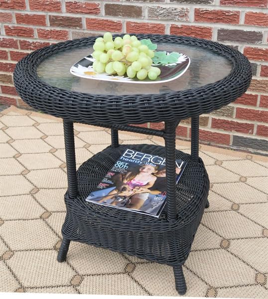 Round Resin Wicker Coffee Table with Tempered Glass Top - Perfect for Patio, Garden, and Indoor Living Room Decor