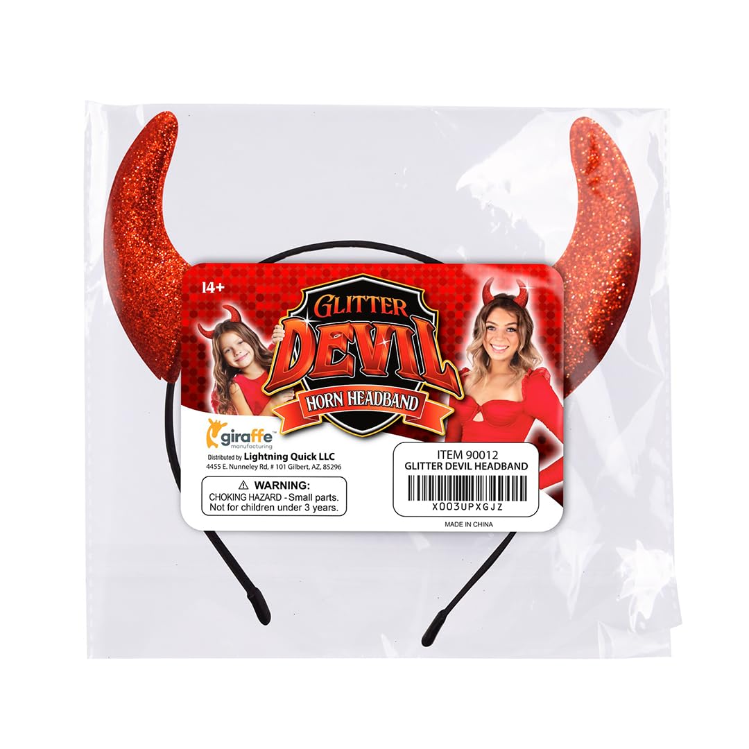Red Glitter Devil Horns Headband for Women - Halloween Costume Accessories, Demon Horns Cosplay, Devil Outfit Party Supplies | Perfect for Halloween Parties, Cosplay Events & Themed Costume Nights