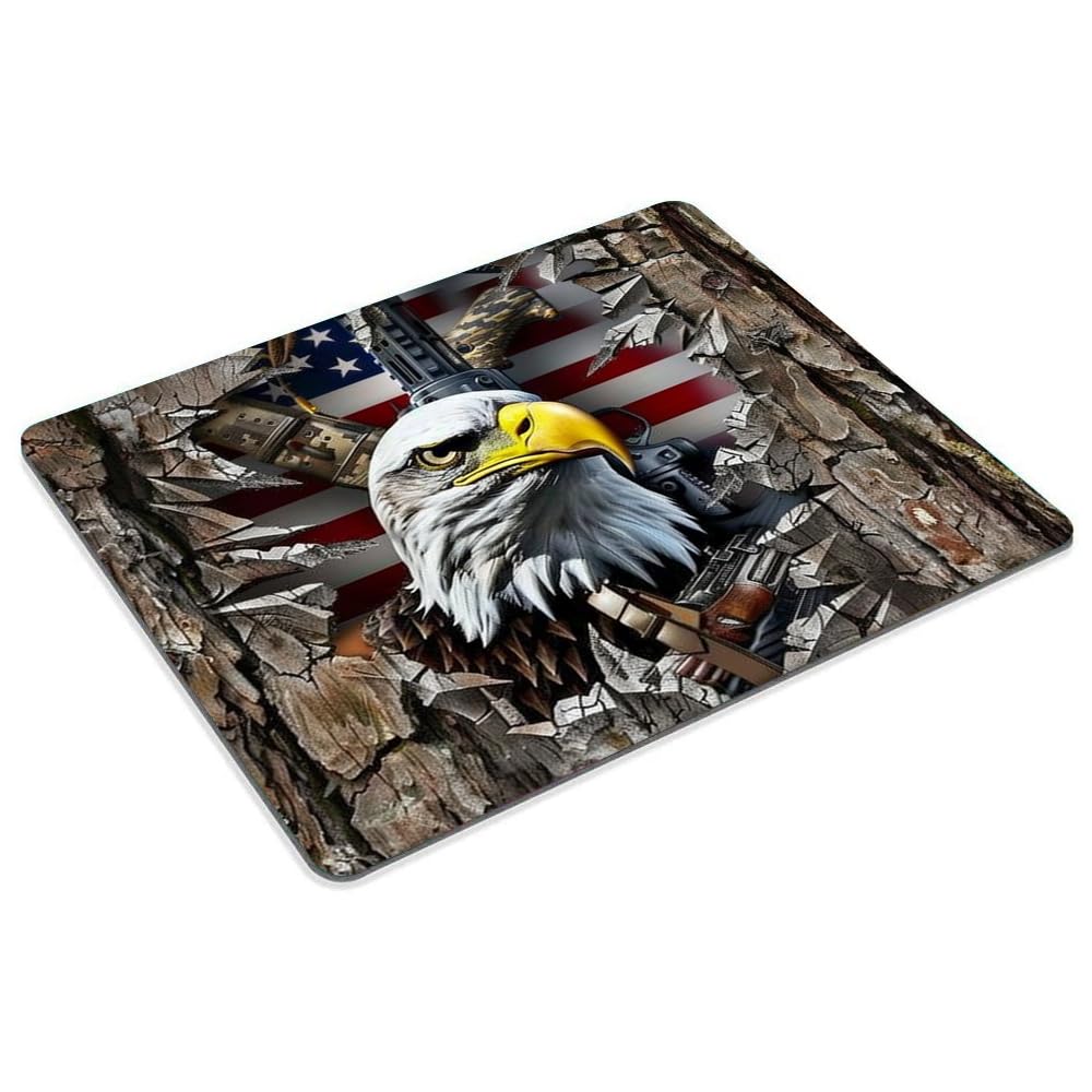 American Flag Eagle Rip Oak Camo Square Mouse Pad - Custom Textured Design, Washable & Anti-Slip Rubber Base - Perfect for Office, Gaming & Laptop Use