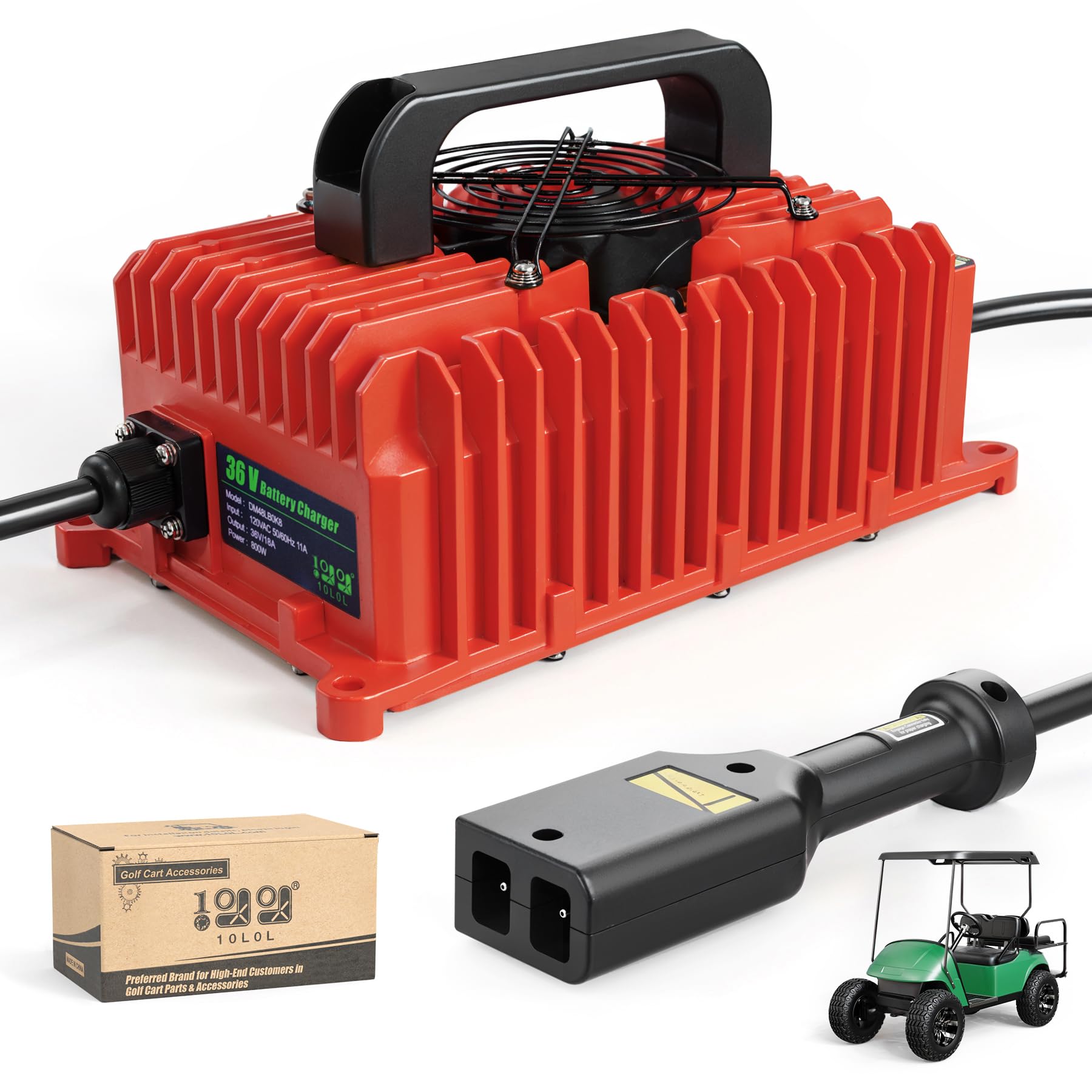 10L0L 36V 18AMP Smart Golf Cart Battery Charger for EZGO TXT - D Style Plug Compatible with Lead-Acid & Lithium Batteries - Perfect for Home, Golf Course & RV Use