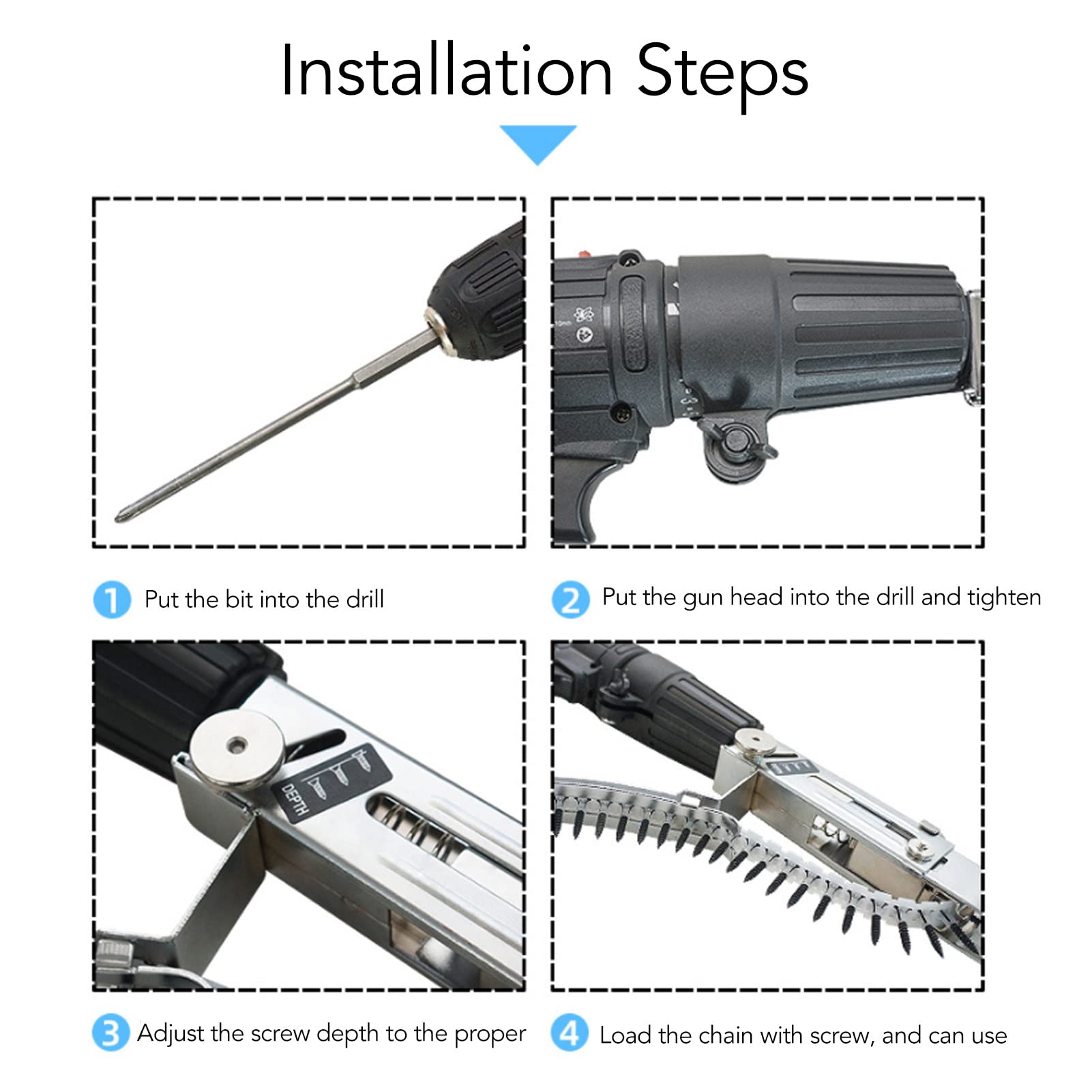 Electric Drill to Nail Gun Adapter - Automatic Drill Nailer Chain Attachment with Aluminum Alloy Depth Adjustment for Woodworking, Ceiling Installation & DIY Projects | Perfect for Wood Boards, Framing & Home Renovation