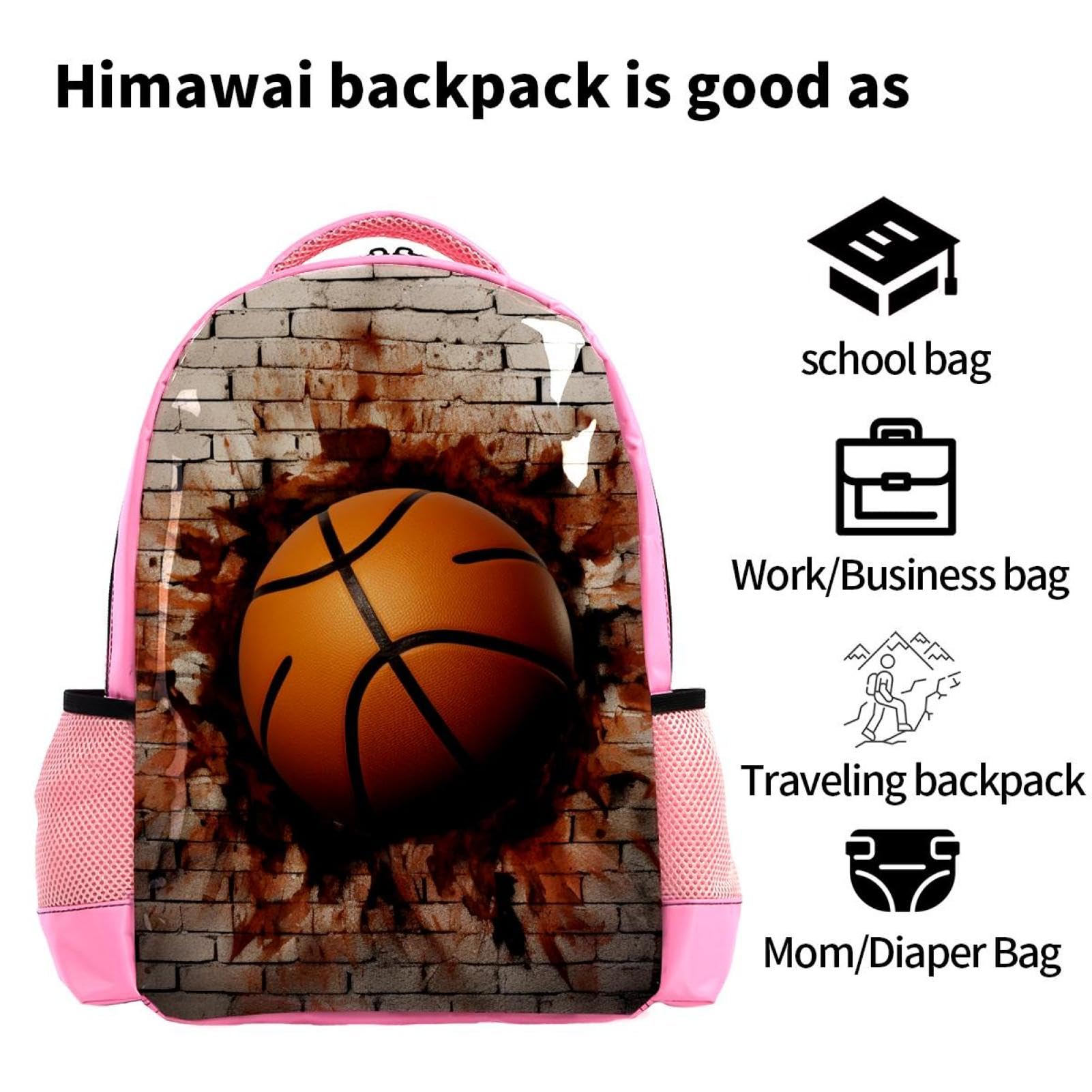 Stylish Unisex Travel Backpack with 3D Basketball Pattern - Durable Carry-On Backpack for Women & Men - Perfect for Gym, School, Work and Outdoor Adventures