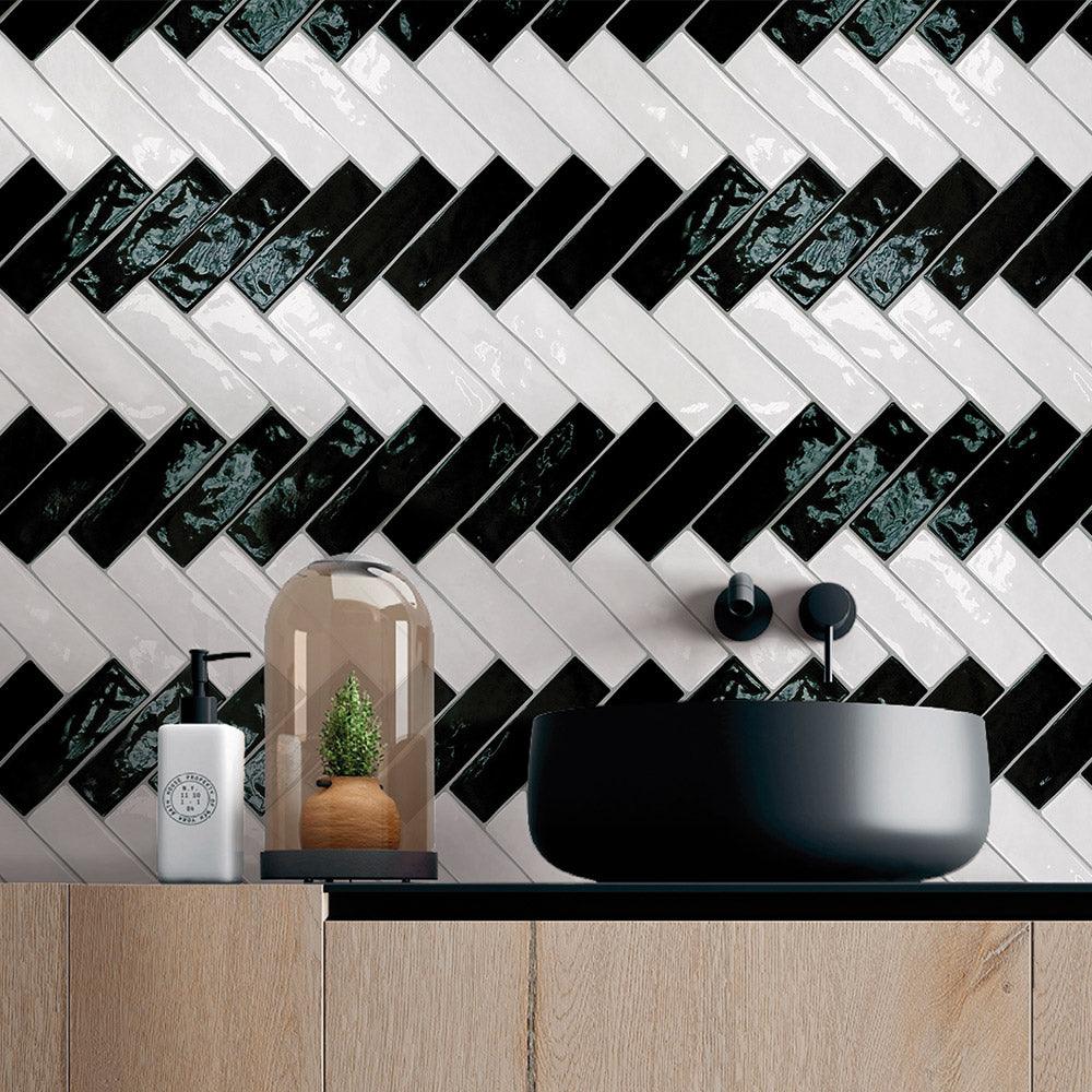 Acquarella Black 60x200 Glossy Subway Tile - Premium Ceramic Wall & Backsplash Tile for Kitchen, Bathroom & Shower Renovation