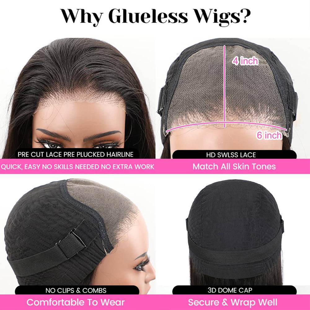 Eullair Glueless Straight Hair Wigs with Pre-Cut Lace 6x4 & 5x5 HD Closure - Beginner Friendly Human Hair Wigs for Everyday Wear & Special Occasions