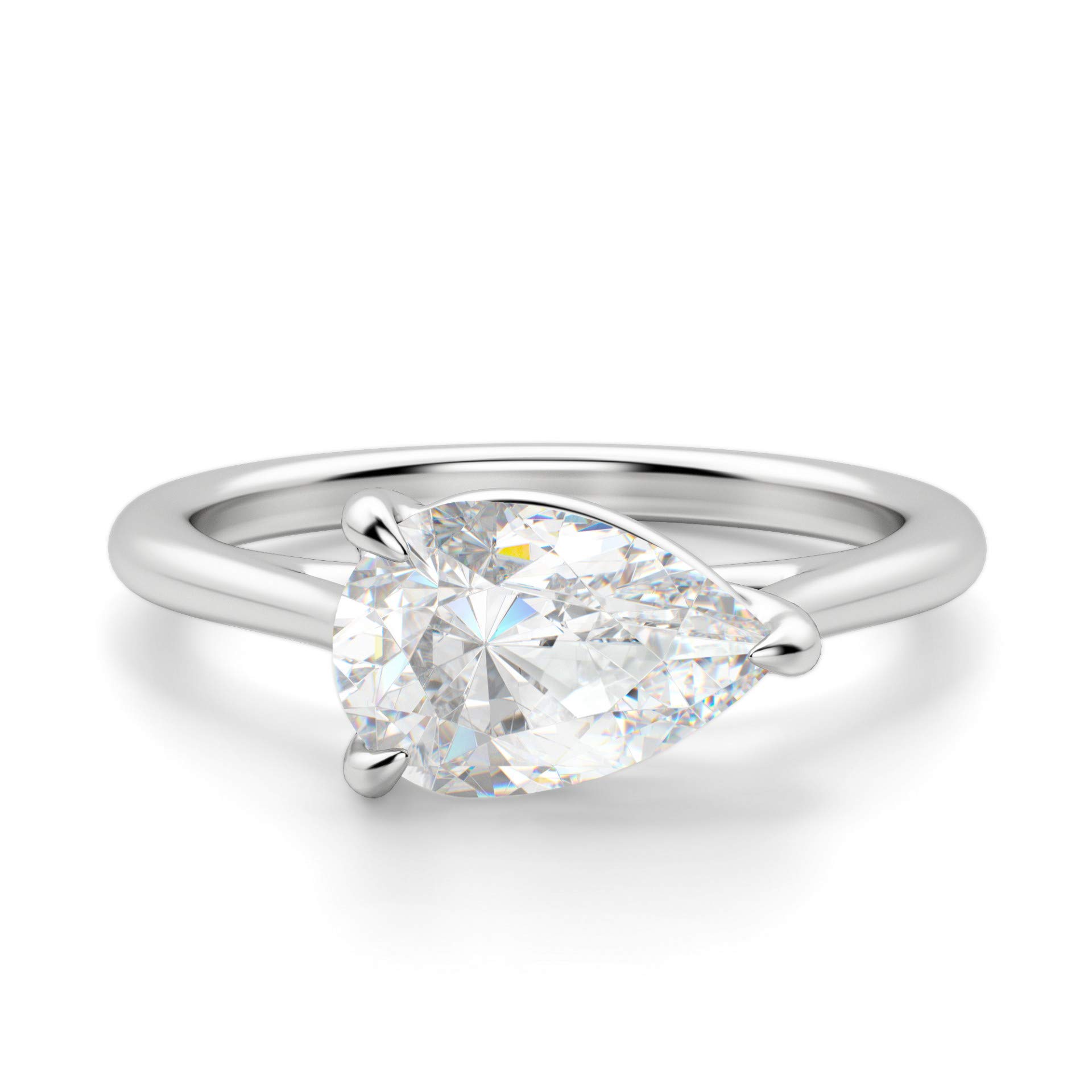 East West Classic Trellis Ring - 2.02CT Pear Cut VVS1 Colorless Moissanite Diamond in 925 Sterling Silver | Promise Ring, Engagement Ring, Wedding Gift for Her | Perfect for Anniversaries, Proposals & Special Occasions