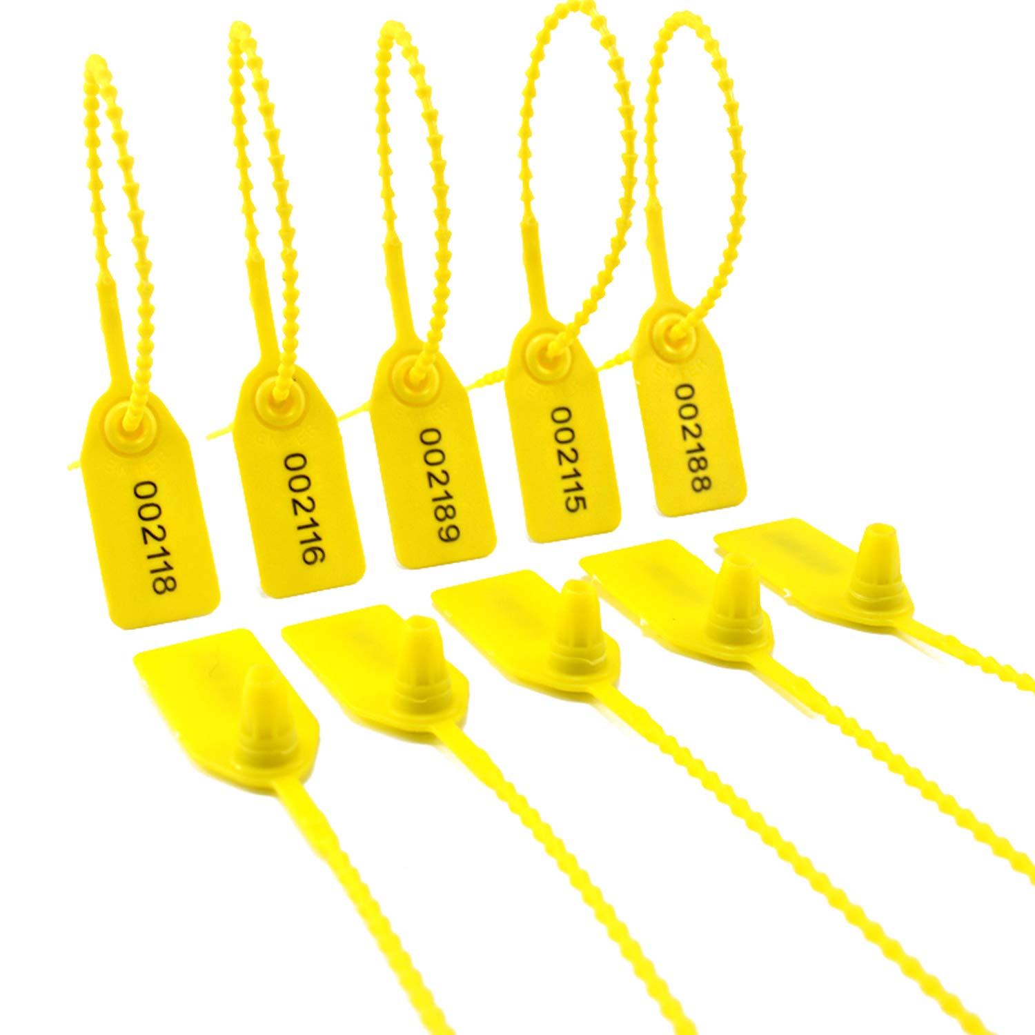 1000pcs Yellow Plastic Tamper Proof Security Seals - Numbered Pull-Tite Disposable Self-Locking Zip Ties for Fire Extinguishers (250mm) | Ideal for Safety Inspections, Equipment Maintenance & Tamper-Evident Protection