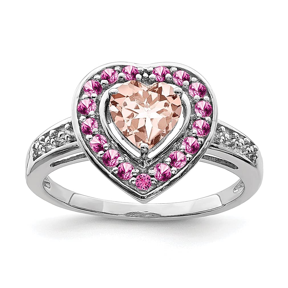 925 Sterling Silver Pink Morganite Heart Ring for Women - Romantic Gift for Her