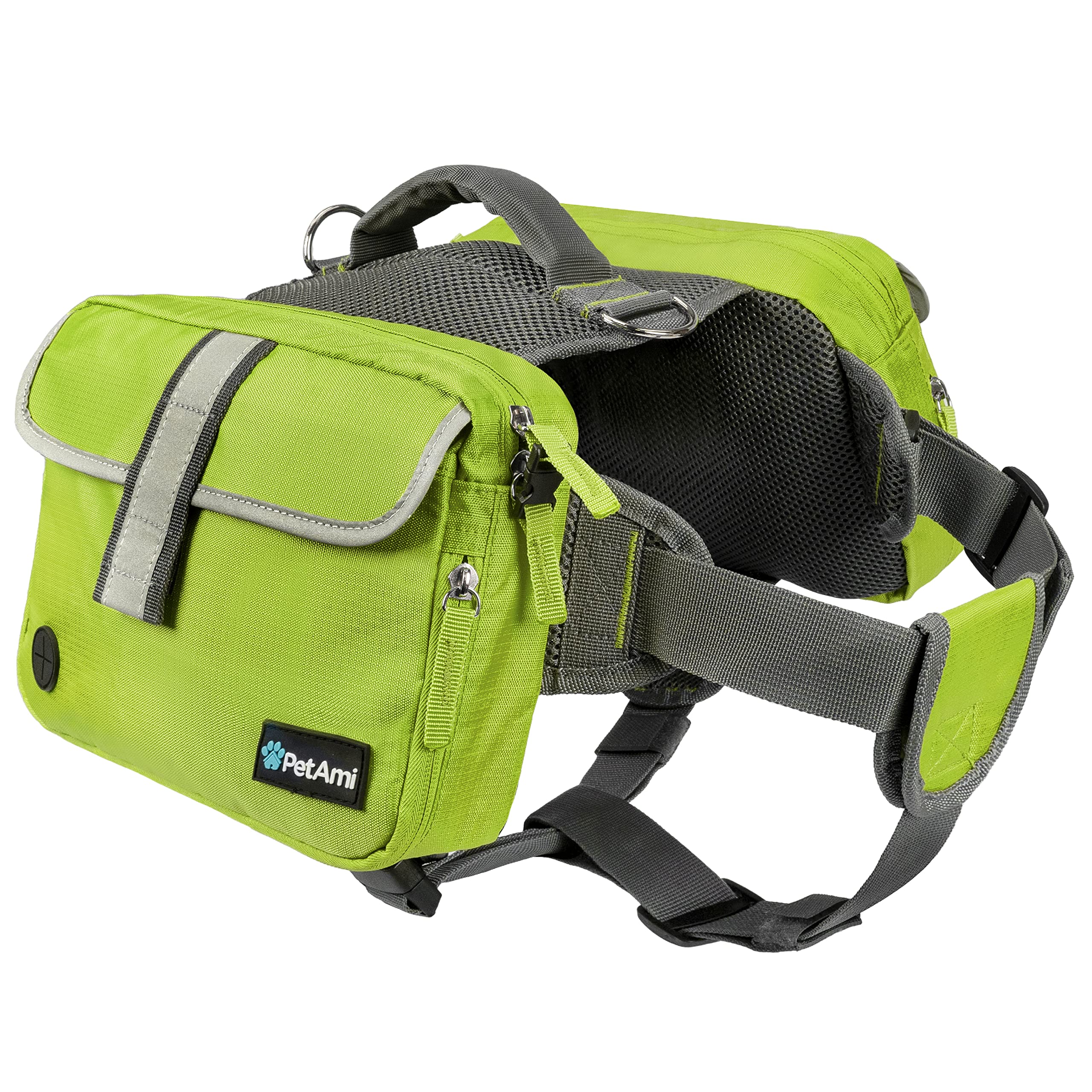 PetAmi Large Dog Backpack for Medium to Large Dogs - Adjustable Dog Saddle Bag with Reflective Safety Pockets - Perfect for Hiking, Camping, Travel & Outdoor Adventures (Green, Large)