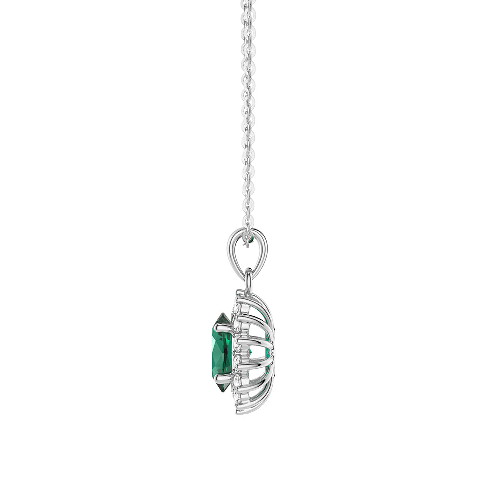 Elegant Floral Halo Green Oval Pendant and Ring Set - Sterling Silver Jewelry for Women, Gift for Her, Perfect for Weddings, Anniversaries & Special Occasions
