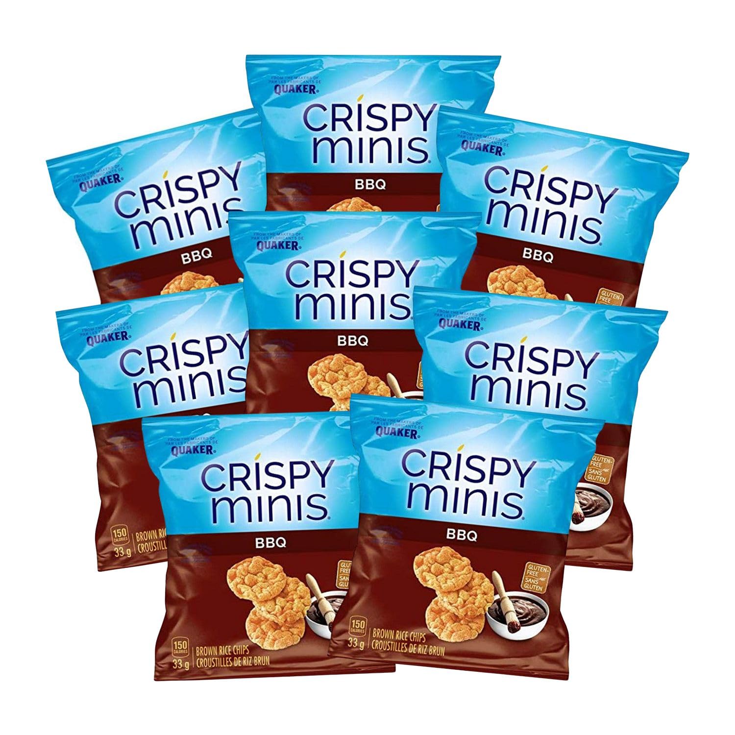 Quaker Crispy Minis Brown Rice Chips BBQ Flavor - 8 Pack (1.2 oz Each) | Gluten-Free Snacks | Crunchy Rice Crackers for Parties, Lunchboxes & Healthy On-the-Go Snacking
