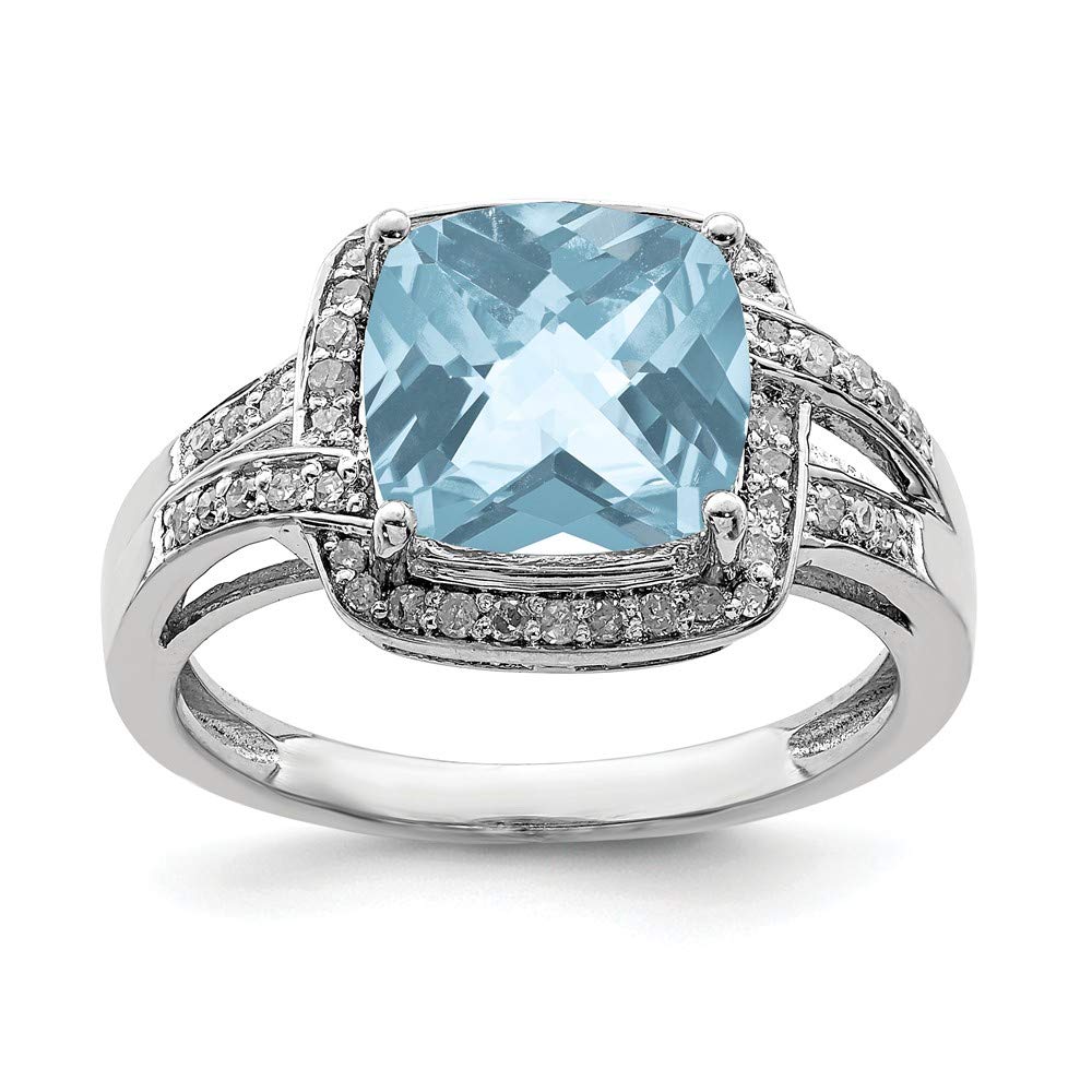 925 Sterling Silver Diamond & Swiss Blue Topaz Checkerboard Cut Engagement Ring (0.2 CTTW) - Perfect for Proposals, Anniversaries & Special Occasions