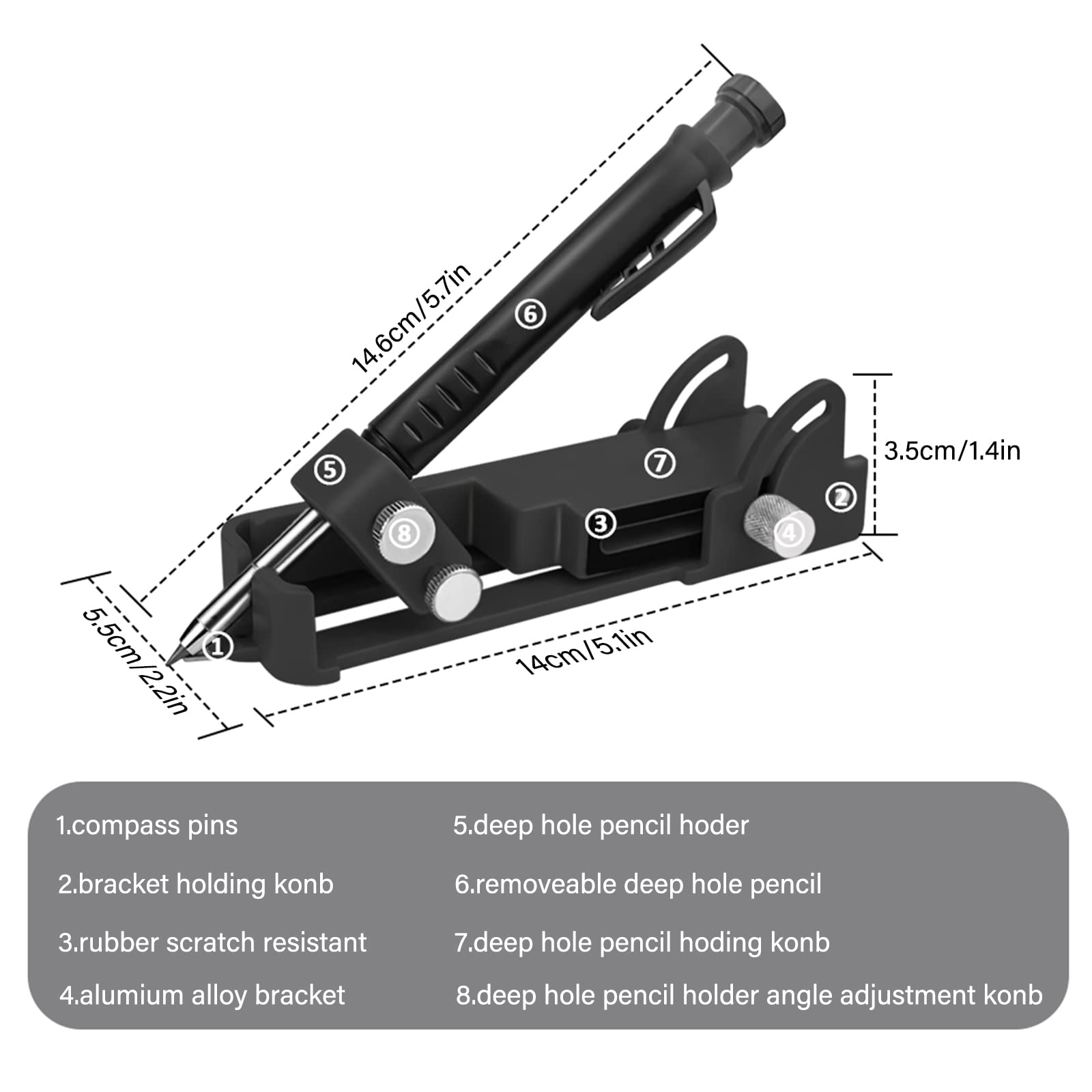 Multi-Function Aluminum Alloy Scribing Tool - Carpenter Pencil with Deep Hole Design for Woodworking, DIY & Construction | Precision Measuring & Line Marking Tool (Includes 6 Pencils) | Perfect for Cabinet Making, Flooring Installation & Furniture Crafting