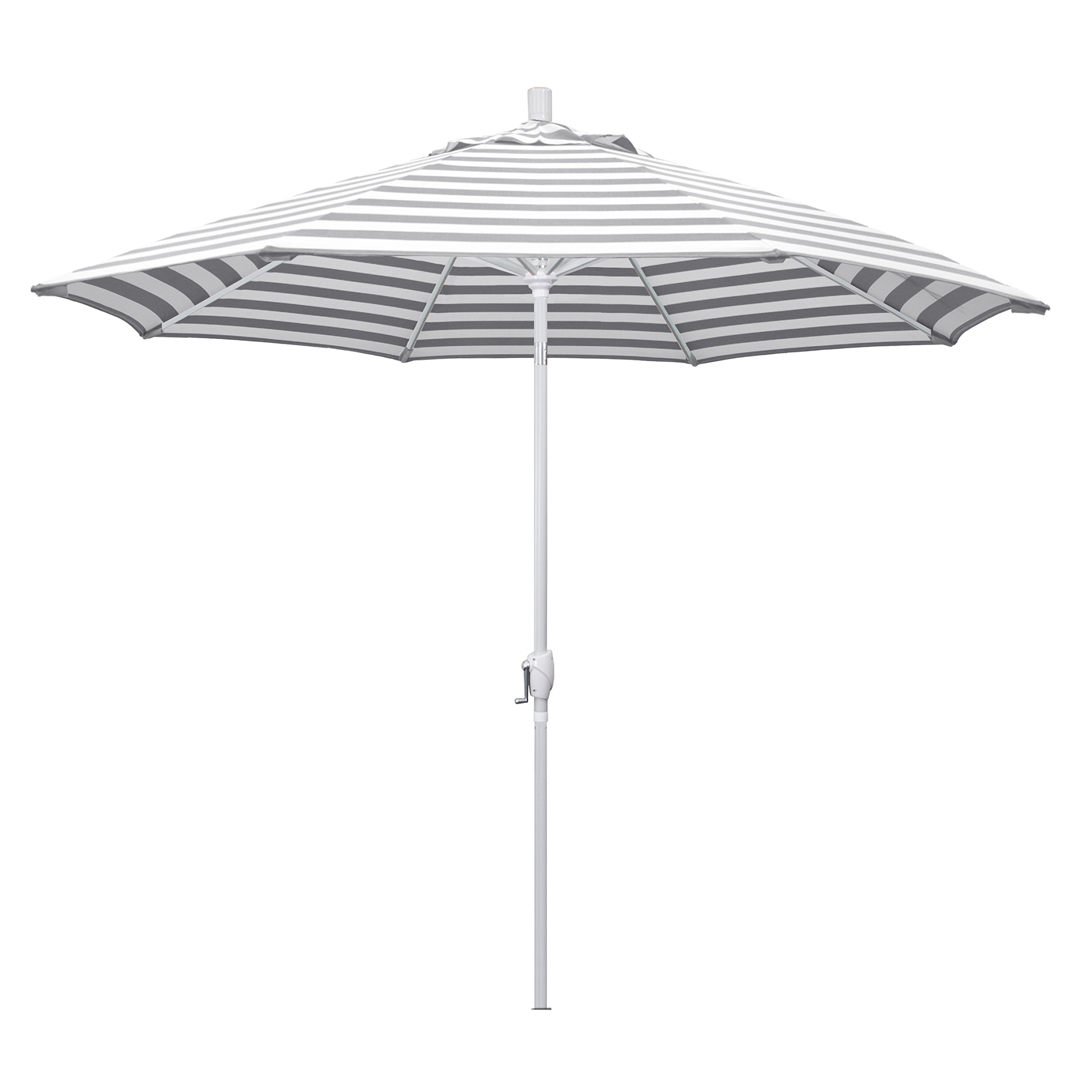 9' Round Aluminum Market Umbrella with Crank Lift & Push Button Tilt - White Pole & Gray/White Olefin Canopy - Perfect for Patio, Garden, and Outdoor Dining in California
