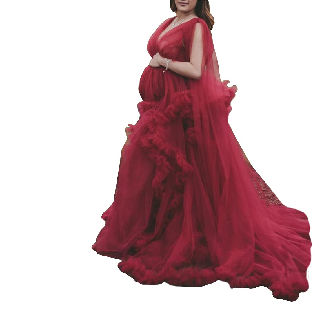 Elegant Maternity Robe for Photoshoots - Sheer Tulle Lingerie Nightgown & Bathrobe for Baby Showers, Pregnancy Photos & Special Occasions