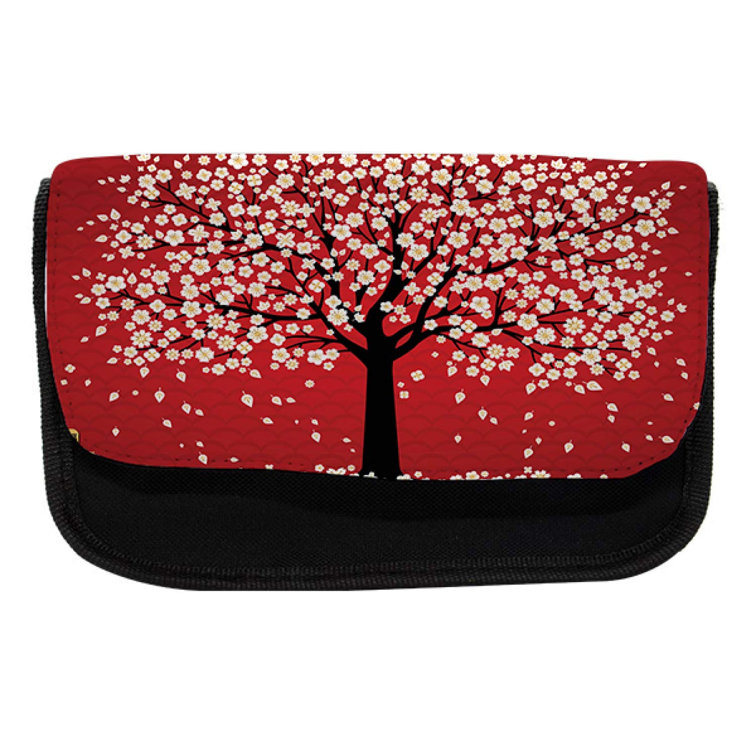 Lunarable Chinese New Year Cherry Blossom Pencil Case - Double Zipper Fabric Pen Pouch 8.5