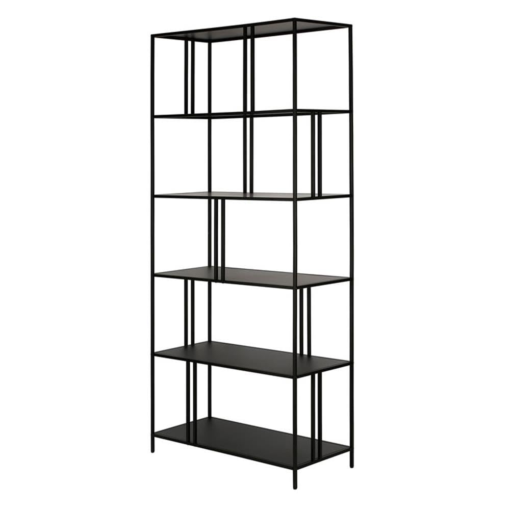 Henn&Hart 34 Inch Blackened Bronze Metal Bookcase - 5 Shelf Industrial Style Book Storage for Living Room, Office & Study
