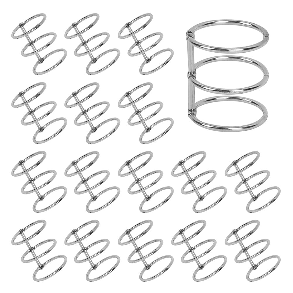 20Pcs 3 Ring Metal Loose Leaf Binder Rings - 20mm Inner Diameter Snap Split Hinged Book Rings for DIY Projects, Travel Diary, Photo Album, Notebook Binding - Perfect for Scrapbooking, School Supplies & Office Organization (Silver)