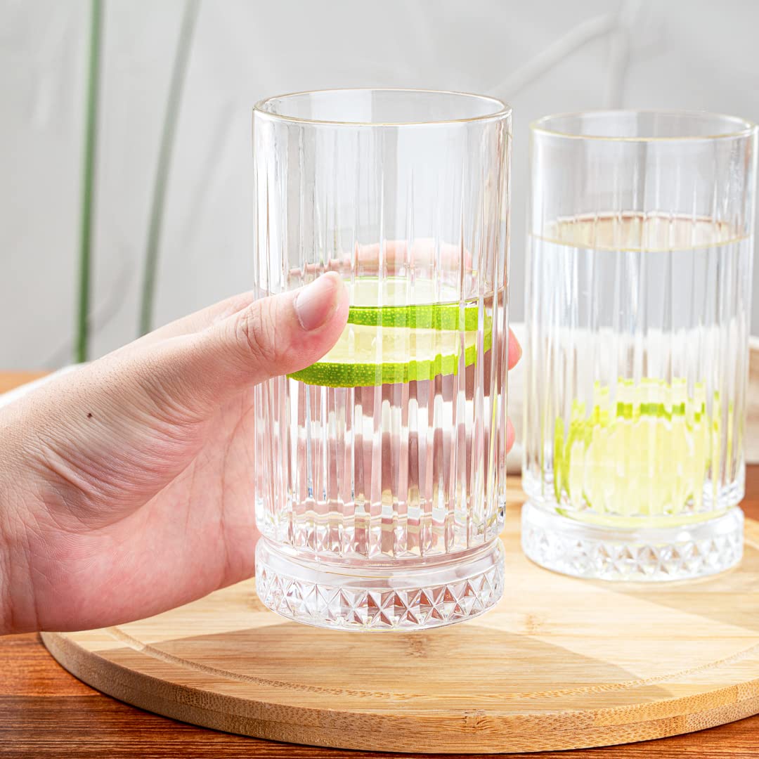 Restaurantware Elysia 15 oz Clear Drinking Glasses Set of 12 - Heavy Weighted Base Lead-Free Glass Tumblers for Water, Soda, Juice & Lemonade | Dishwasher Safe Barware for Restaurants, Parties & Home Use