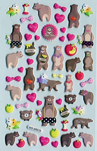 3D Puffy Stickers - Adorable Bear Couple Stickers for Scrapbooking, Journaling, and DIY Crafts