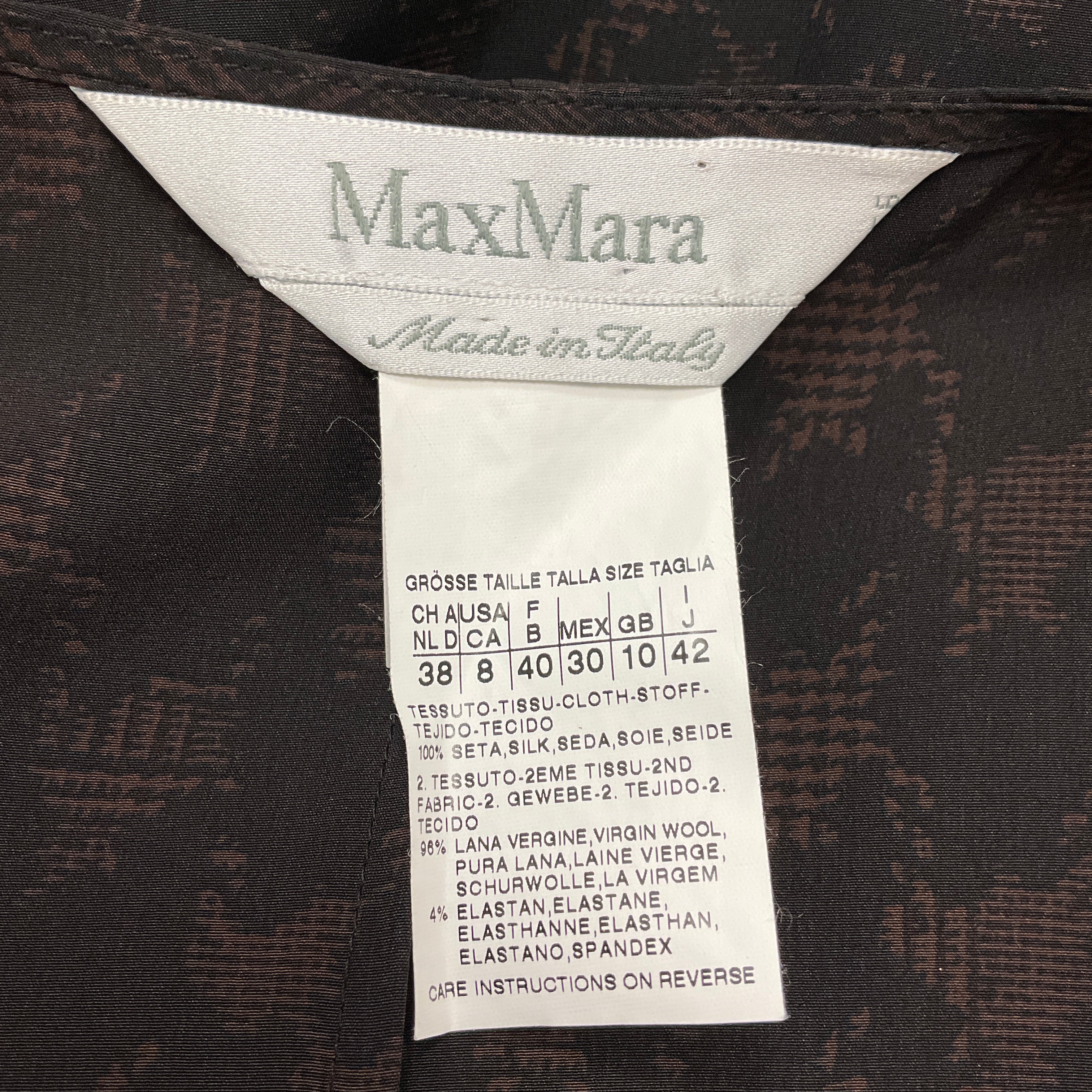 Max Mara Black & Brown Houndstooth Silk Wrap Dress for Women - Elegant Office Wear & Evening Cocktail Party Dress