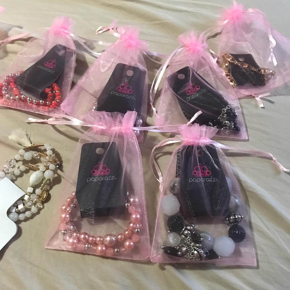 100-Pack 5x7 Inch Sheer Organza Drawstring Gift Bags with Pink Ribbon - Perfect for Jewelry, Candy, Soap Favors - Great for Baby Showers, Weddings, Christmas & Birthday Parties - Elegant Wedding Favors & Party Decorations