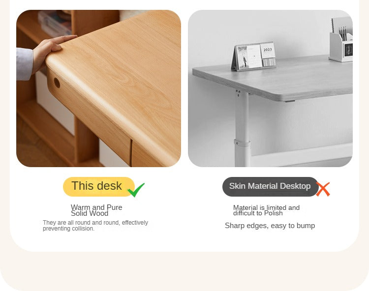 Beech Solid Wood Adjustable Height Kids Study Desk with Hand Crank Lift - Perfect for Homeschooling, Online Learning & Children's Homework Station