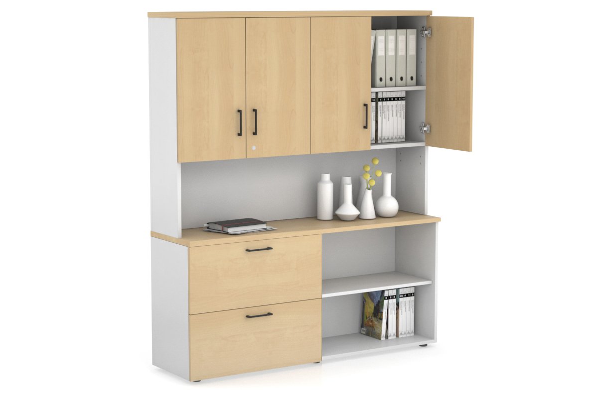 Small 2-Drawer Filing Cabinet with Open Storage Hutch and Doors - Perfect for Office Organization and Home Office Storage