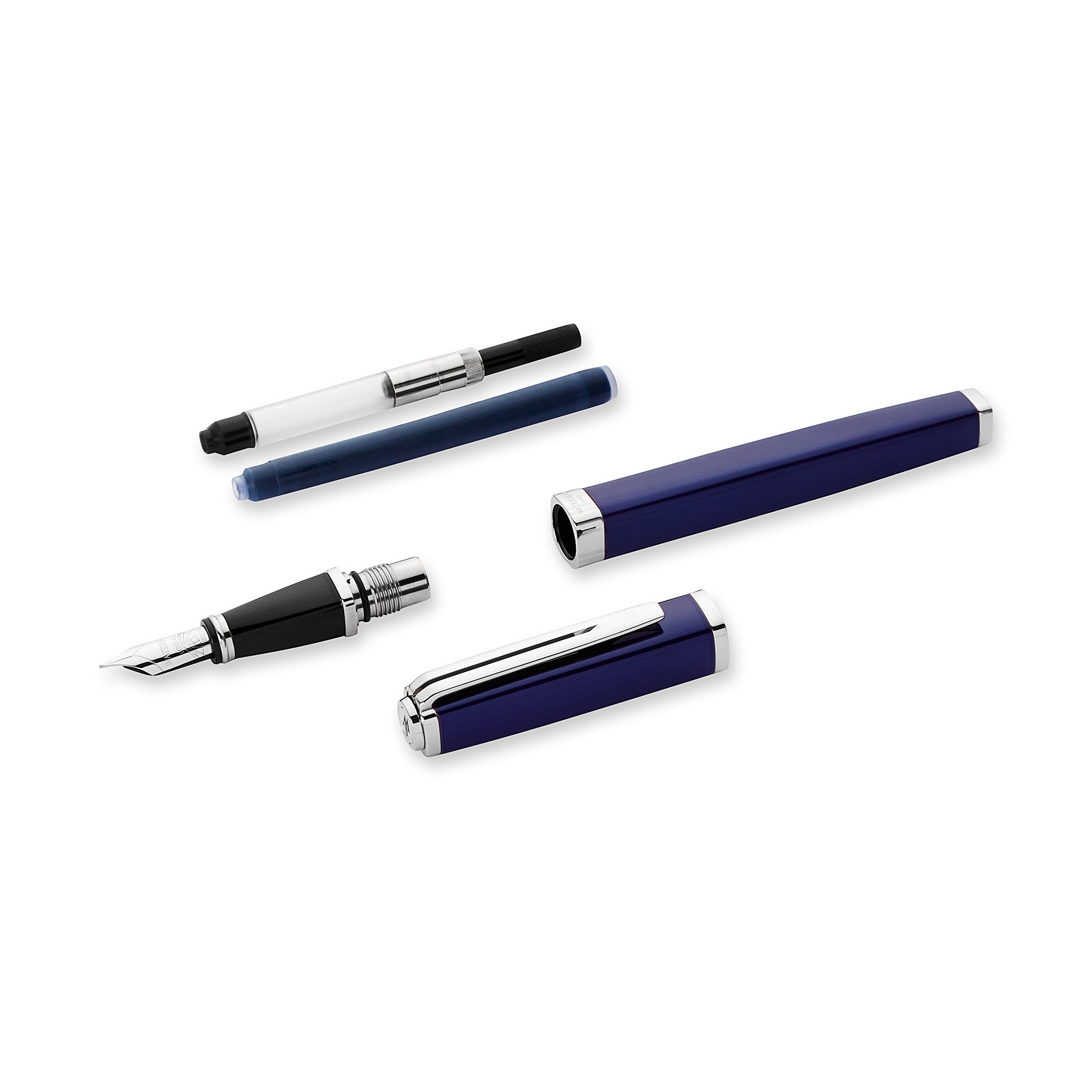 Waterman Exception Fountain Pen - Slim Blue with Silver Plated Clip, Fine Nib & Blue Ink Cartridge - Luxury Writing Gift Box for Professionals & Collectors - Perfect for Office, Signatures & Special Occasions