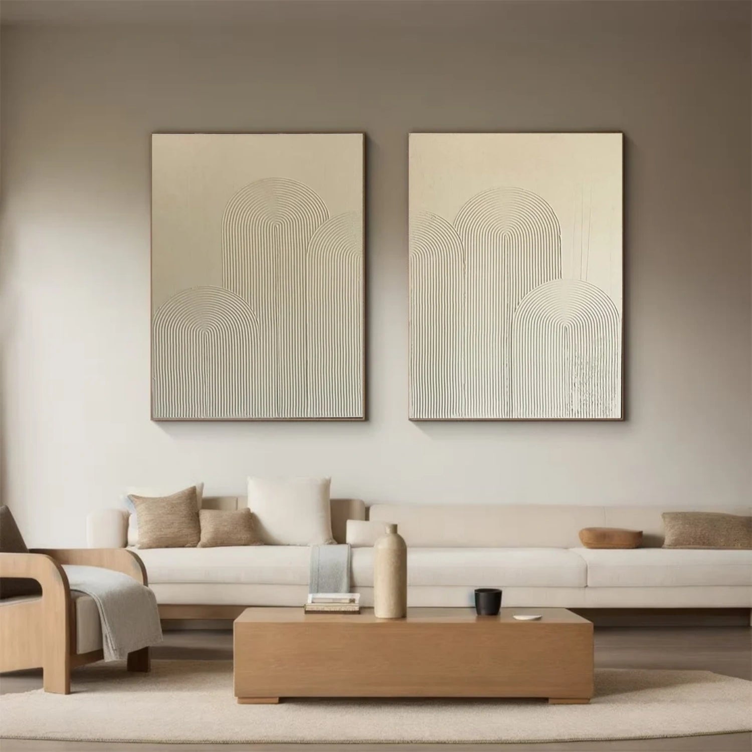 Abstract Beige & Brown Wall Art Set of 2 - Modern Canvas Paintings for Living Room, Bedroom & Office Decor #BB133