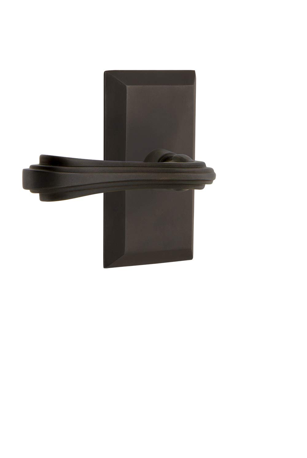 Nostalgic Warehouse Studio Plate Privacy Fleur Lever in Oil-Rubbed Bronze - Vintage Style Door Handle for Bedroom, Bathroom & Interior Doors - Perfect for Home Decor and Privacy Enhancement