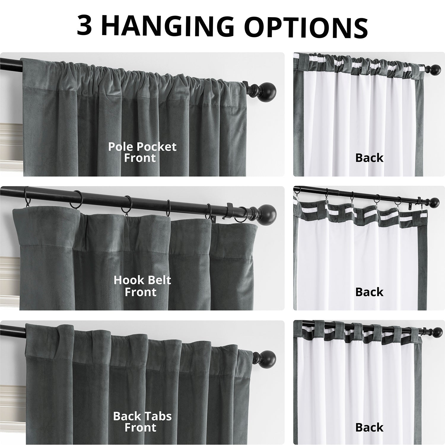 Premium Blackout Curtains - 100% Natural Grey Signature Velvet Fabric for Bedroom & Living Room - Noise Reducing & Thermal Insulated Window Treatments for Better Sleep & Energy Efficiency