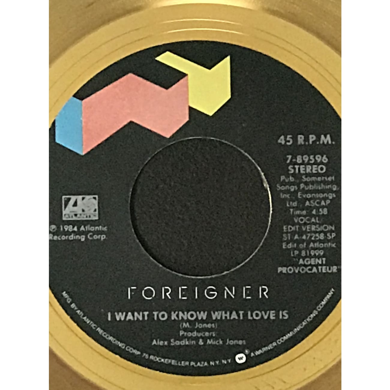 Foreigner - I Want To Know What Love Is RIAA Gold Certified 45 RPM Vinyl Single Record - Perfect for Collectors & 80s Music Lovers