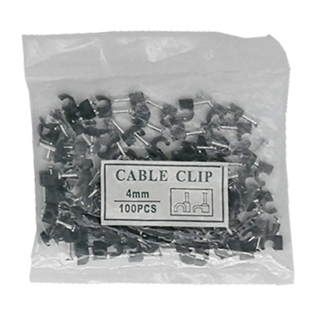 100-Pack Mazuu Black Round Cable Clamps with Steel Nails (4mm) - Secure Wires & Cables for Home, Office, and DIY Electrical Projects