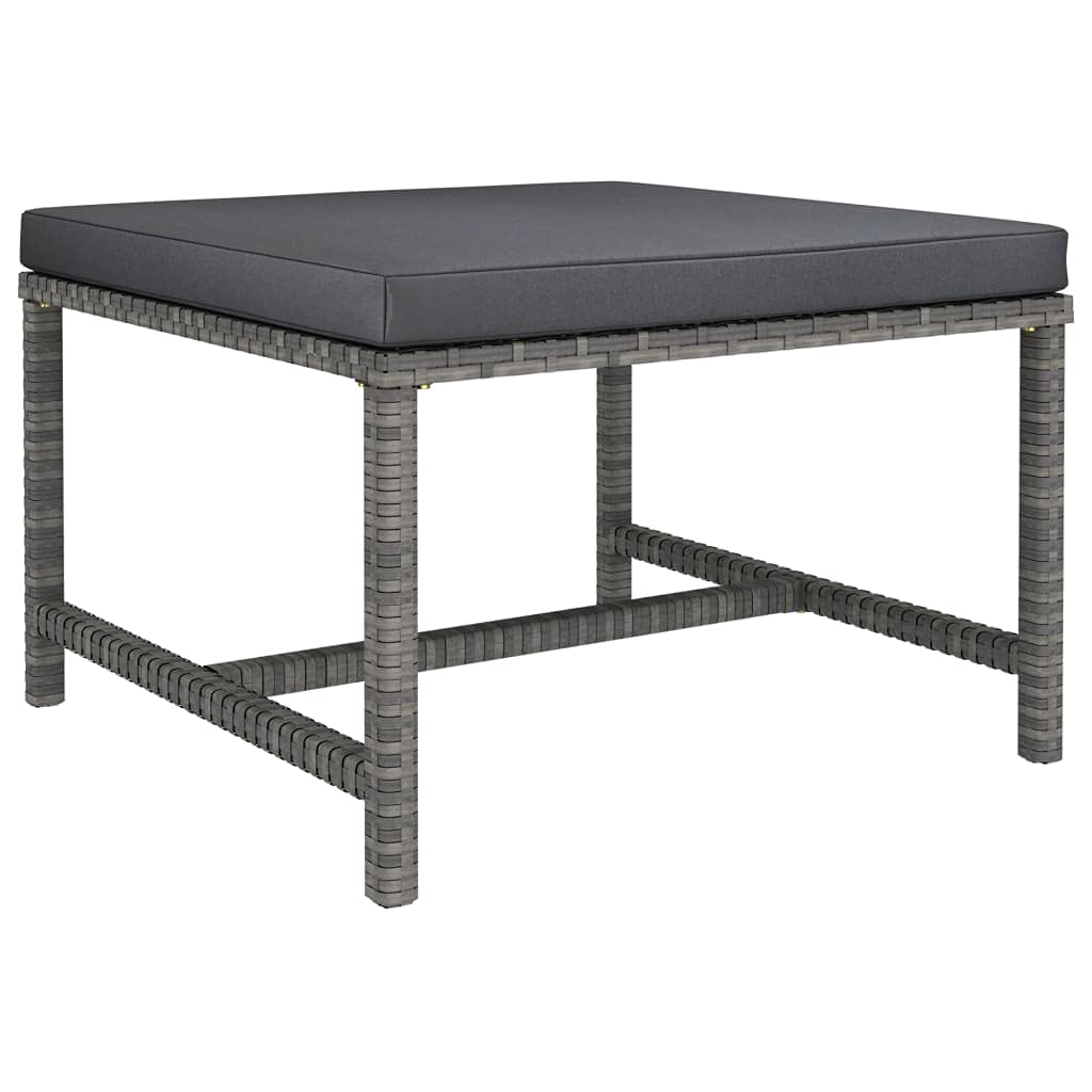 Gray Poly Rattan Sectional Footrest with Cushion - Comfortable Ottoman for Living Room, Bedroom, or Office Use