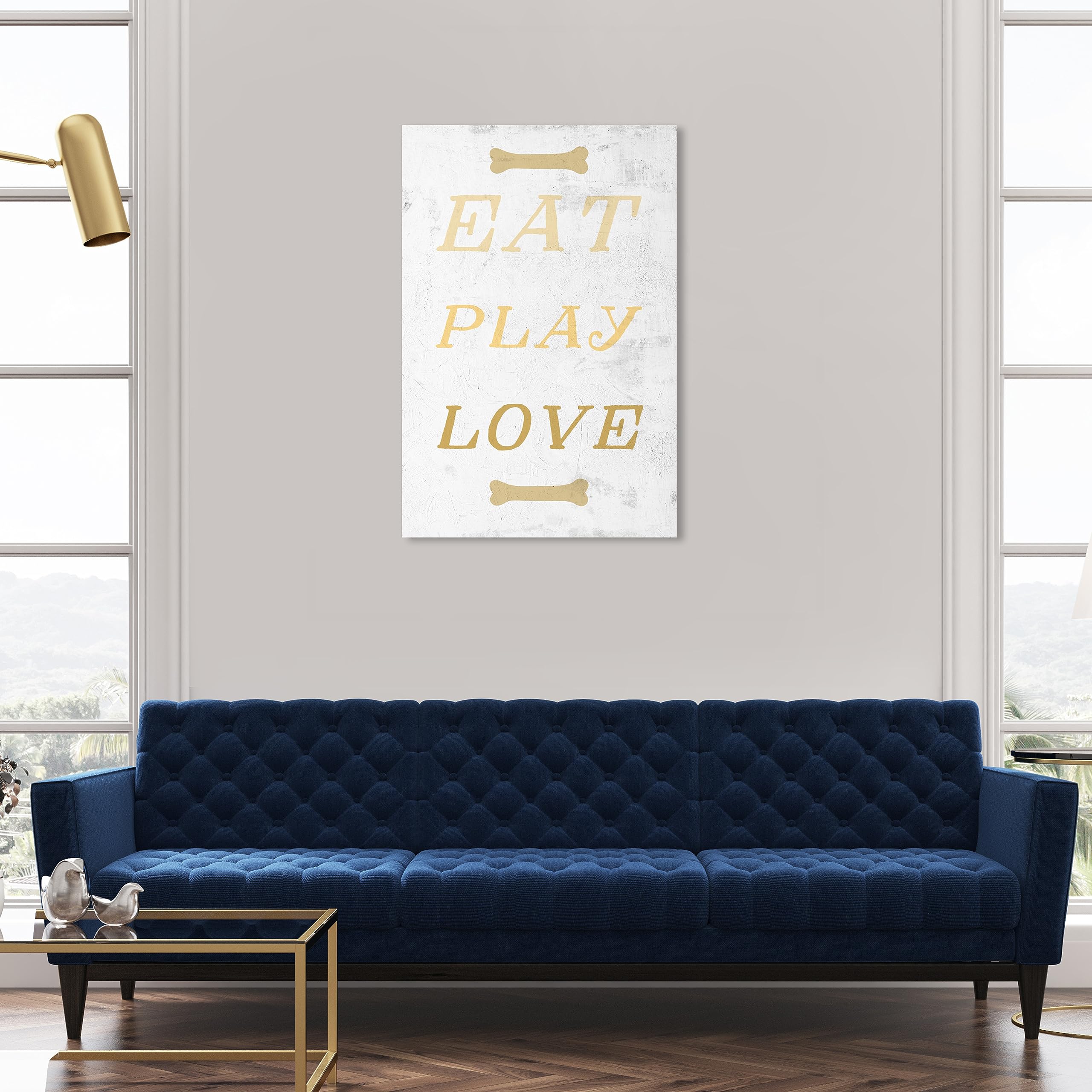 Oliver Gal Artist Co. Animals Wall Art Canvas Print - 'Eat Play Love' Home Decor, 24x36 Inches, Gold & Gray - Perfect for Living Room, Bedroom, Nursery & Office Wall Decor