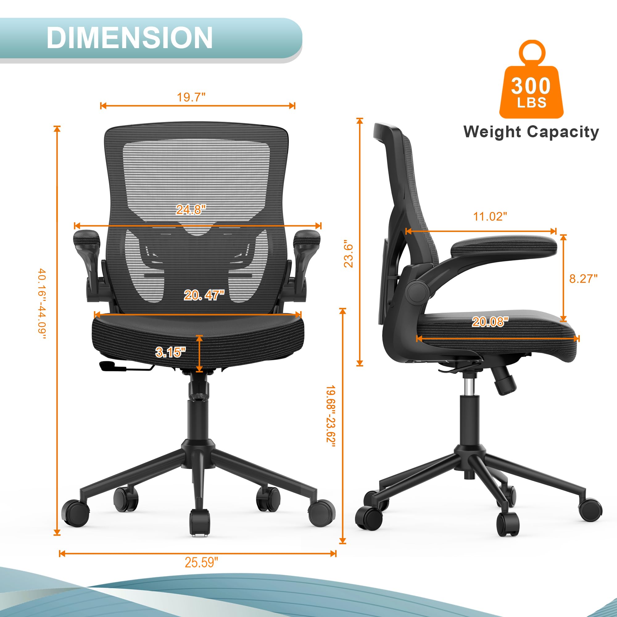Ergonomic Office Chair with Adjustable Height, High Back & Lumbar Support - Home Computer Desk Chair with Flip-Up Armrests for Executive Workspace, Gaming & Remote Work