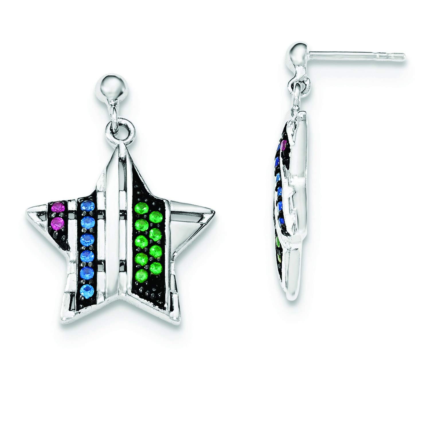 Sterling Silver Star Dangle Earrings with Synthetic Stones | 24x19mm Post Earrings for Women | Perfect for Parties, Weddings & Everyday Wear