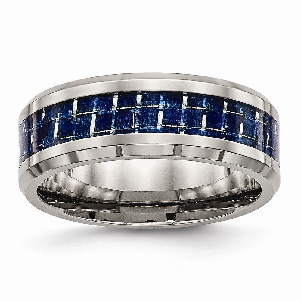 Premium Solid Titanium Men's Wedding Band Ring with Blue Carbon Fiber Inlay - Comfort Fit Design for Everyday Wear & Special Occasions