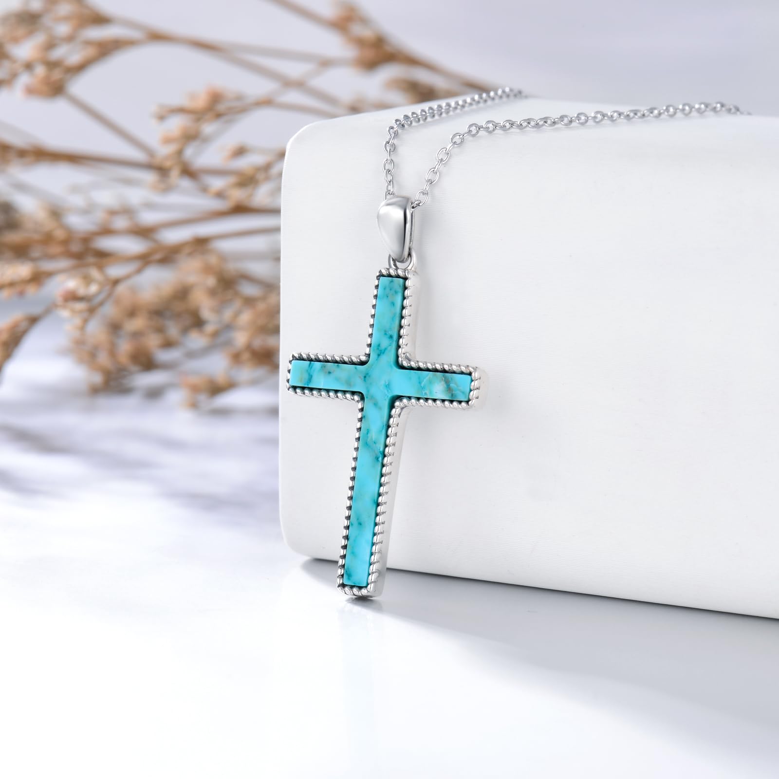 925 Sterling Silver Turquoise Cross Necklace for Women - Lapis Lazuli Religious Pendant Boho Western Jewelry, Perfect Gift for Christmas, Birthday, Baptism & Special Occasions